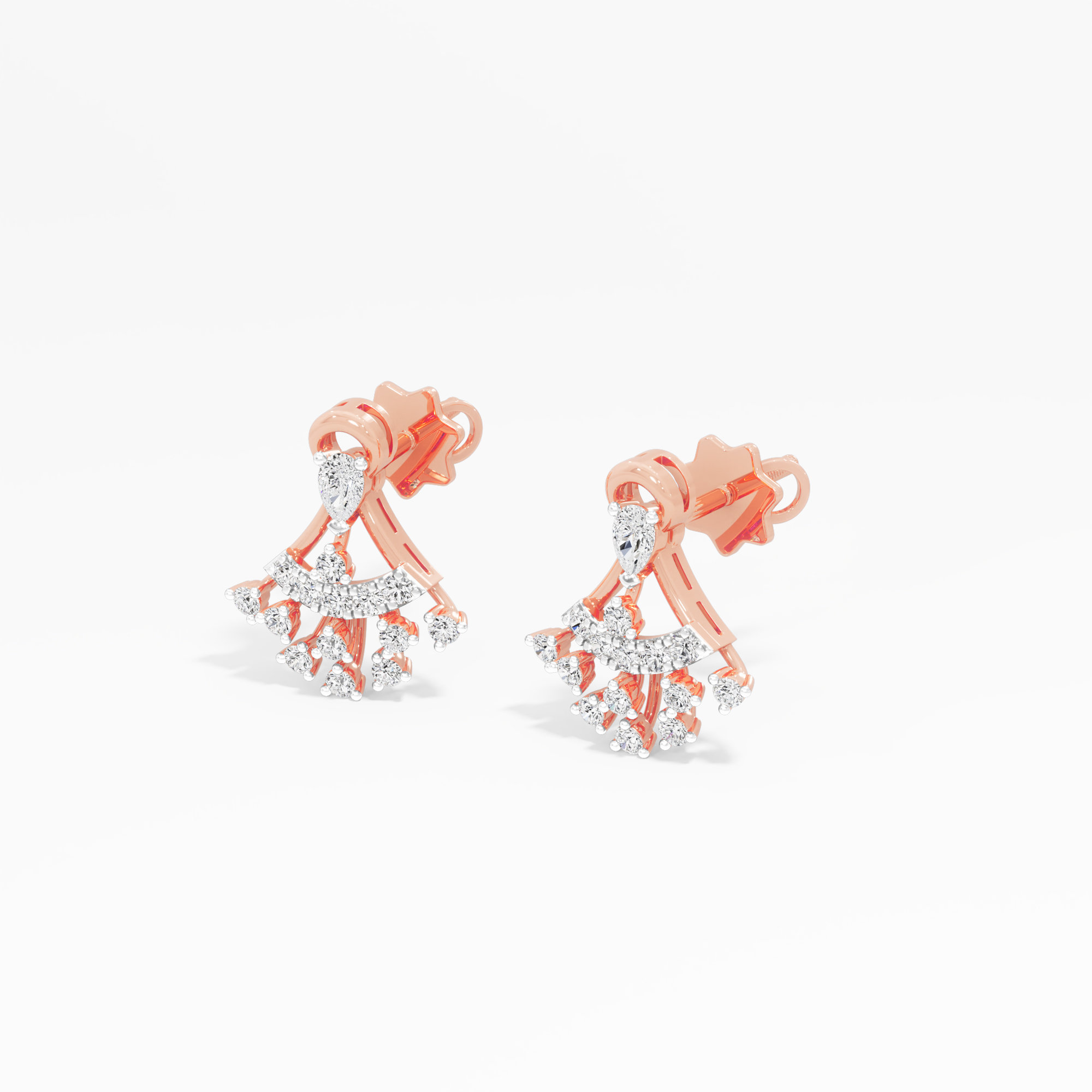 Starburst Spray Stud Earrings in 9KT Rose Gold (Diamond Quality: FG-VVS VS)