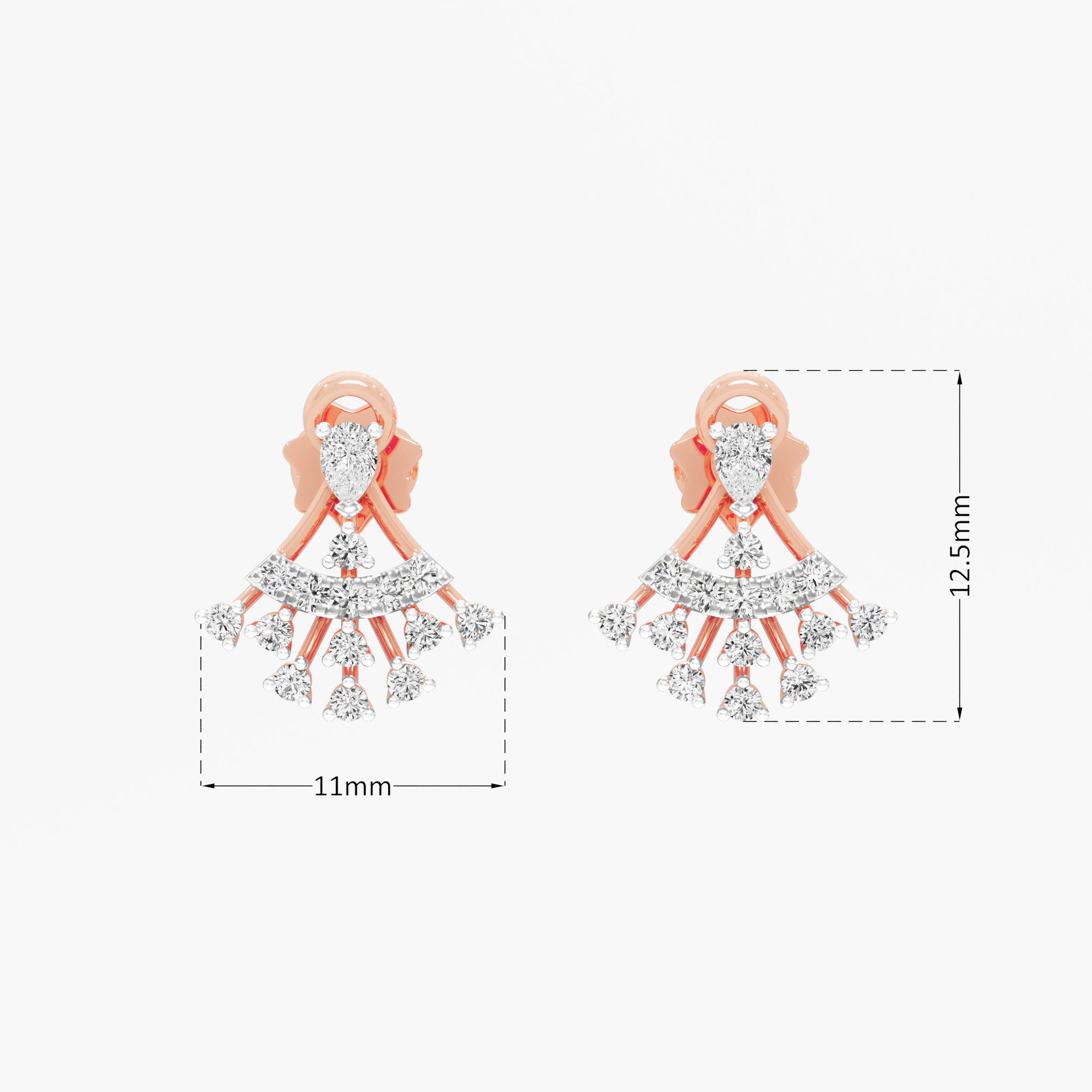 Starburst Spray Stud Earrings in 9KT Rose Gold (Diamond Quality: FG-VVS VS)