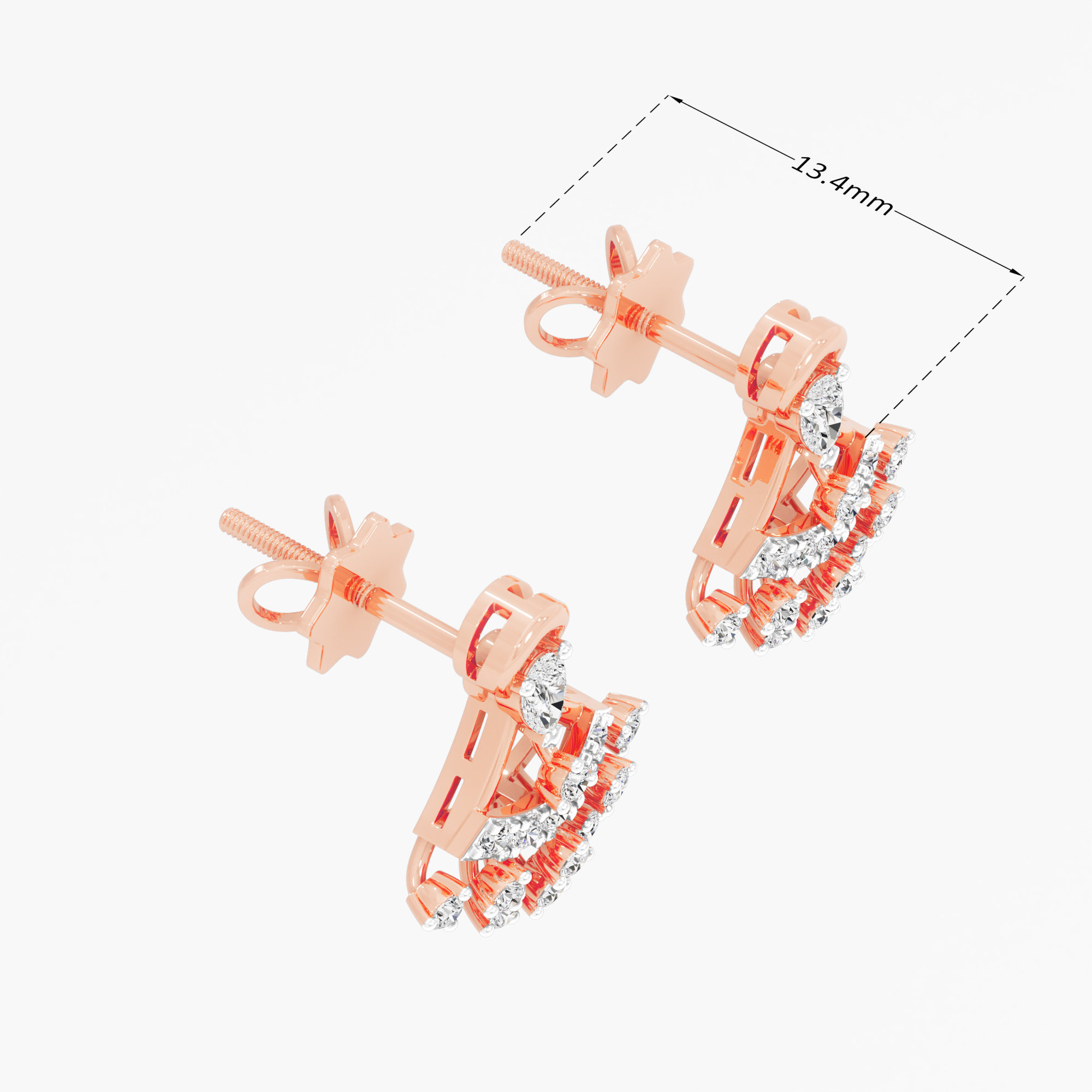 Starburst Spray Stud Earrings in 9KT Rose Gold (Diamond Quality: FG-VVS VS)