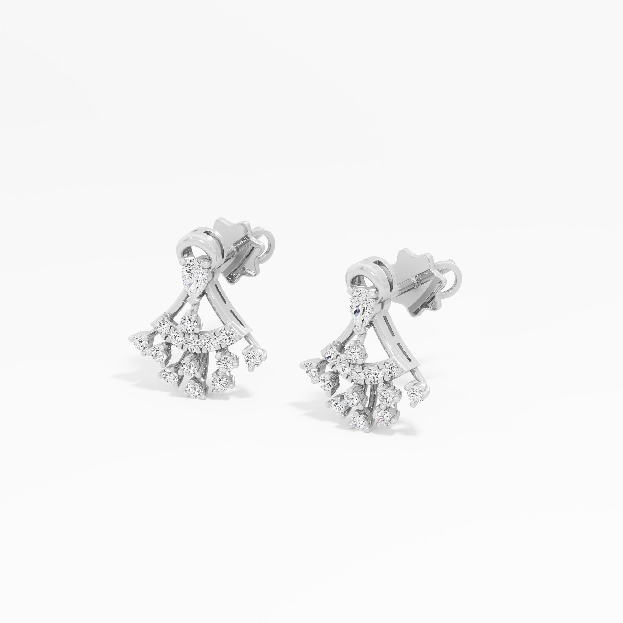 Starburst Spray Stud Earrings in 9KT White Gold (Diamond Quality: FG-VVS VS)