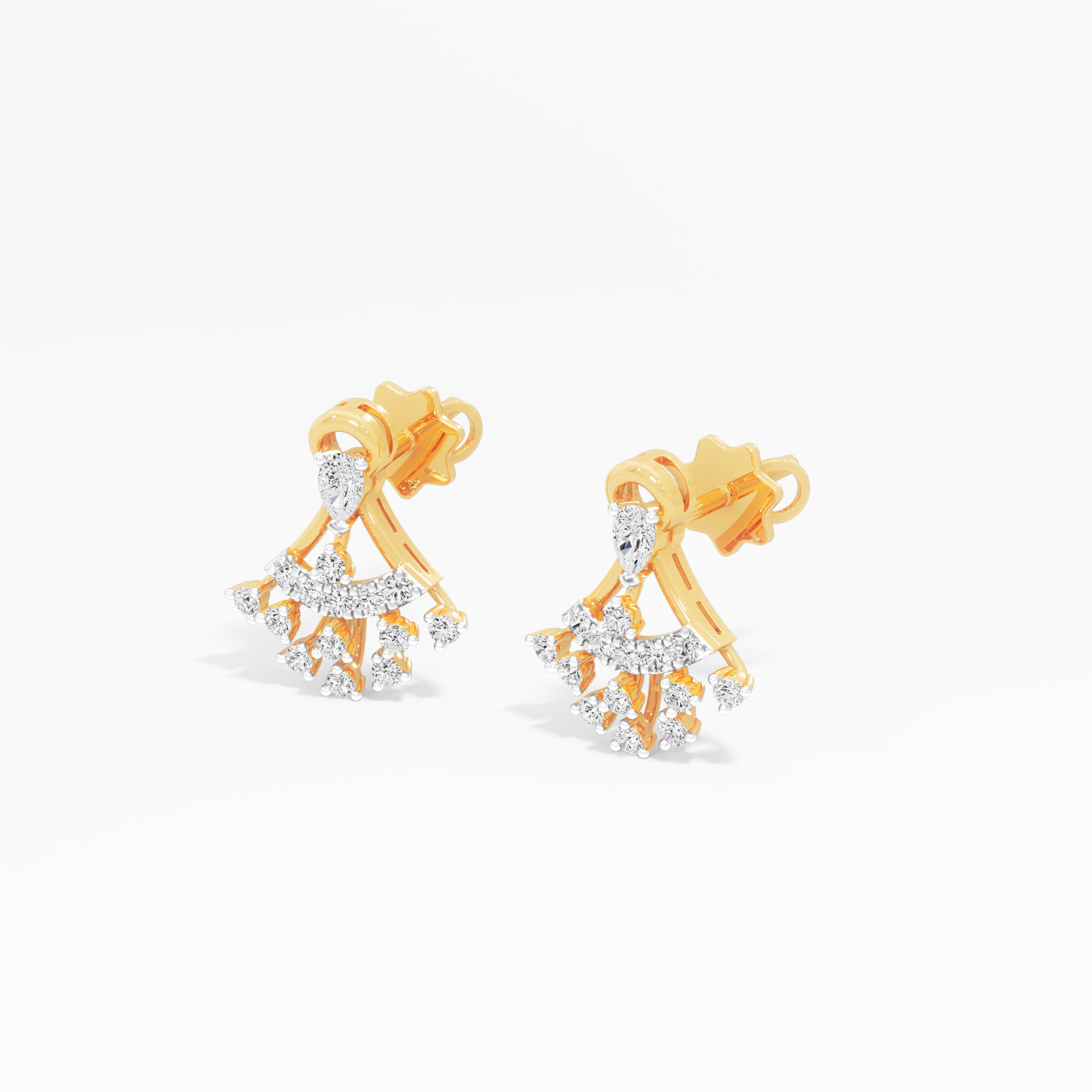 Starburst Spray Stud Earrings in 9KT Yellow Gold (Diamond Quality: FG-VVS VS)