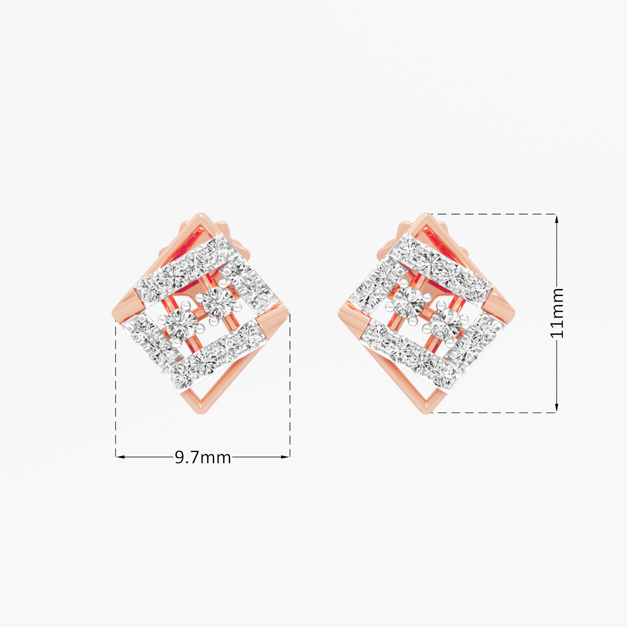Diamond Lattice Stud Earrings in 9KT Rose Gold (Diamond Quality: FG-VVS VS)