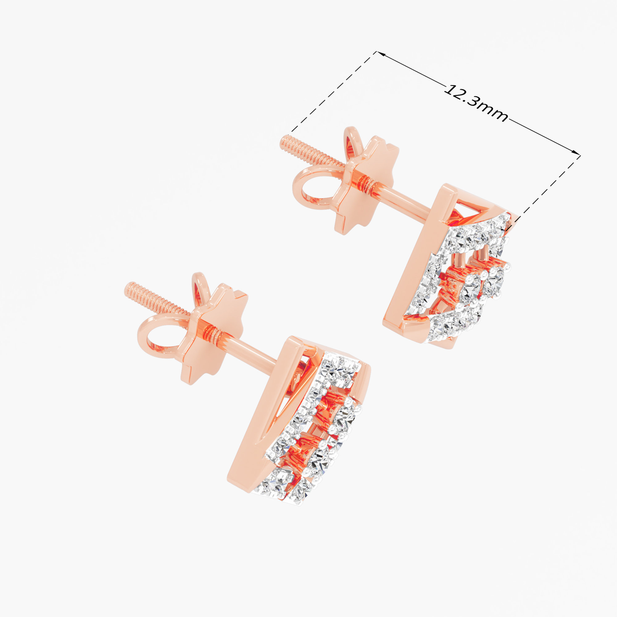 Diamond Lattice Stud Earrings in 9KT Rose Gold (Diamond Quality: FG-VVS VS)