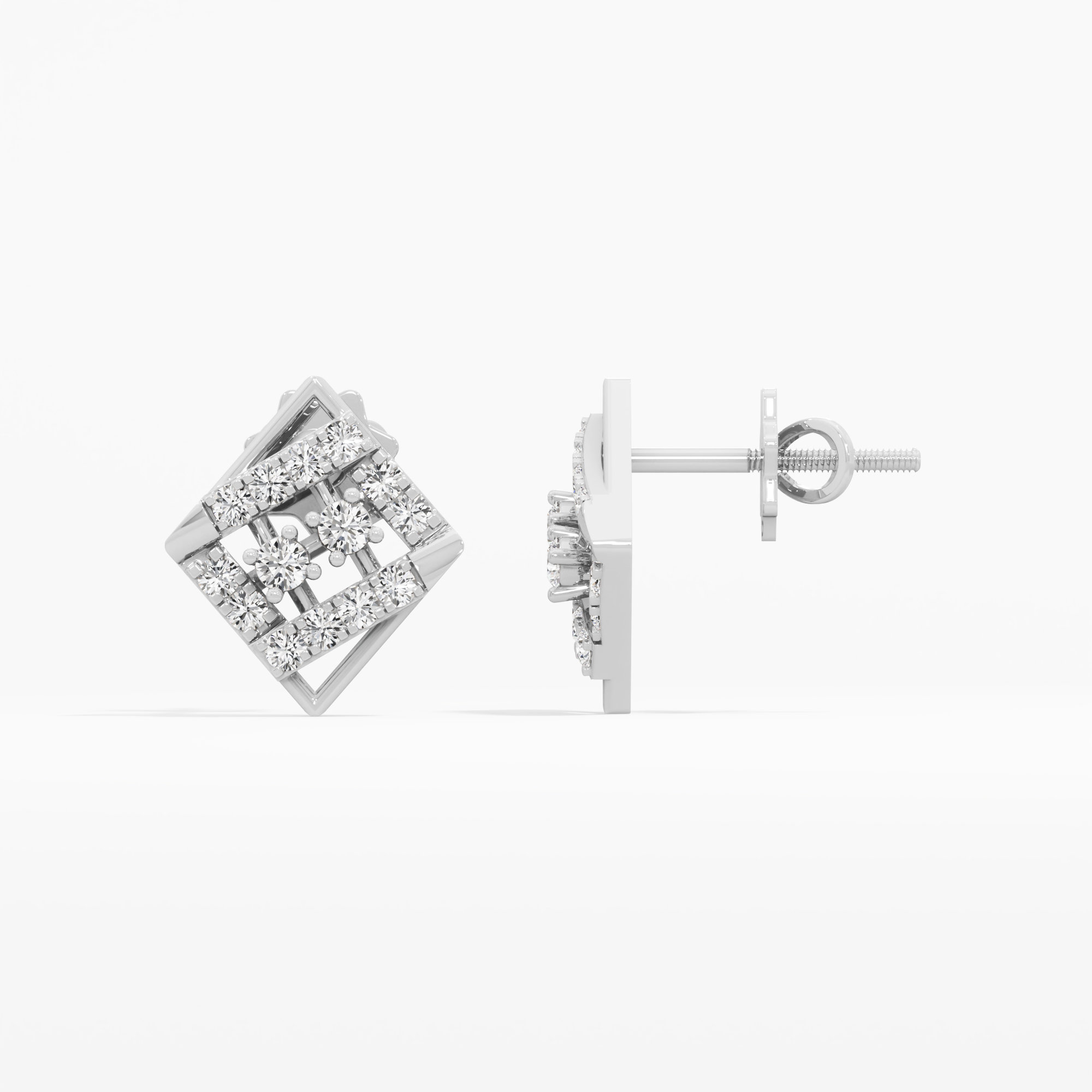 Diamond Lattice Stud Earrings in 9KT White Gold (Diamond Quality: FG-VVS VS)