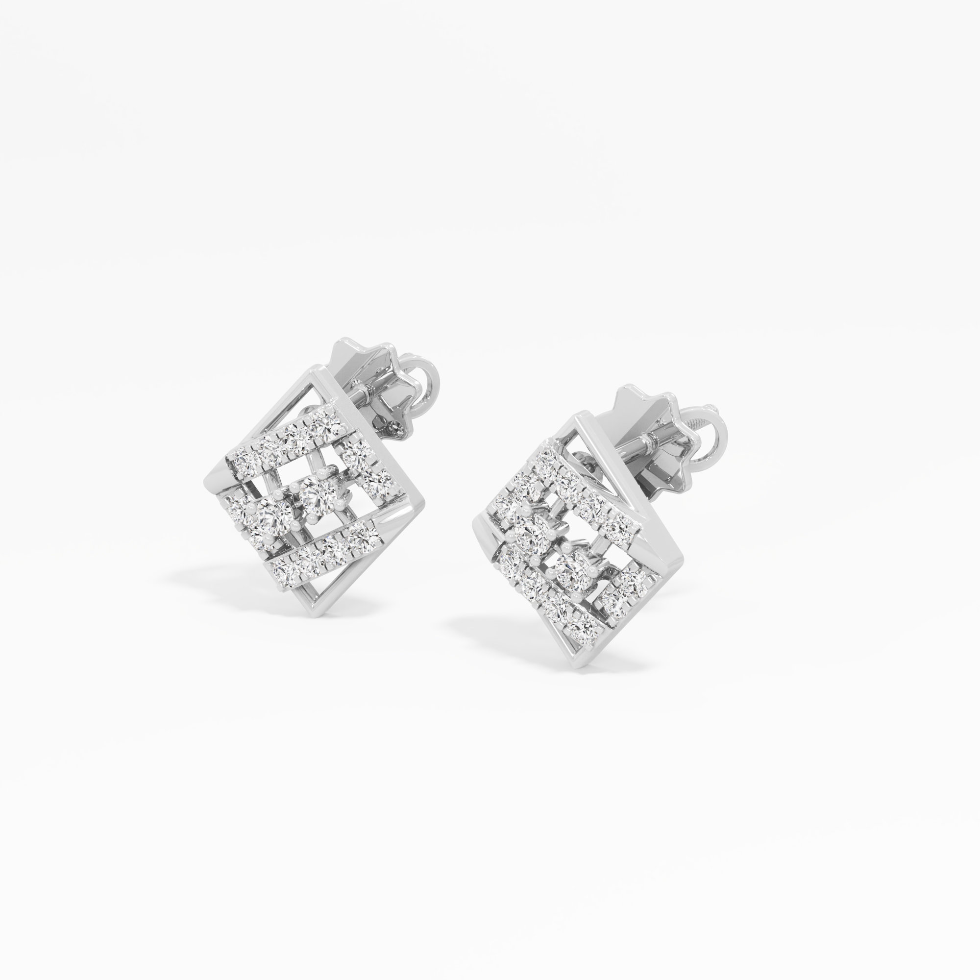 Diamond Lattice Stud Earrings in 9KT White Gold (Diamond Quality: FG-VVS VS)