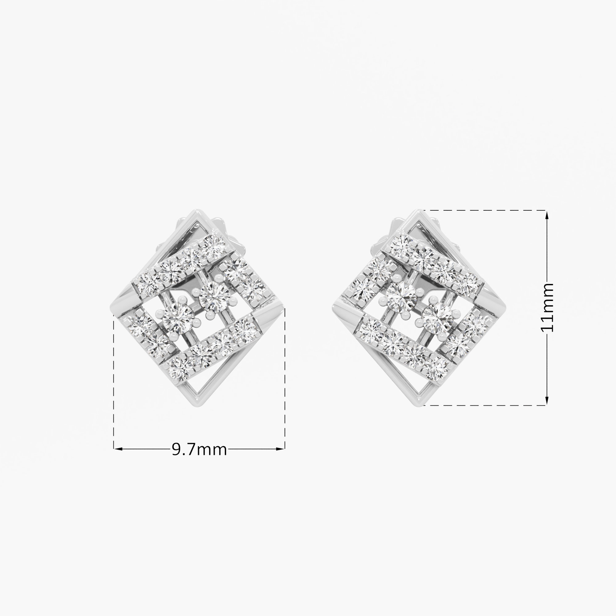 Diamond Lattice Stud Earrings in 9KT White Gold (Diamond Quality: FG-VVS VS)