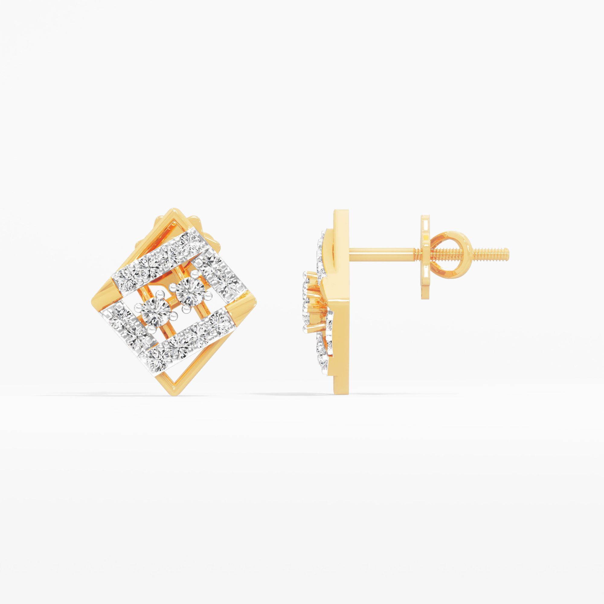 Diamond Lattice Stud Earrings in 9KT Yellow Gold (Diamond Quality: FG-VVS VS)