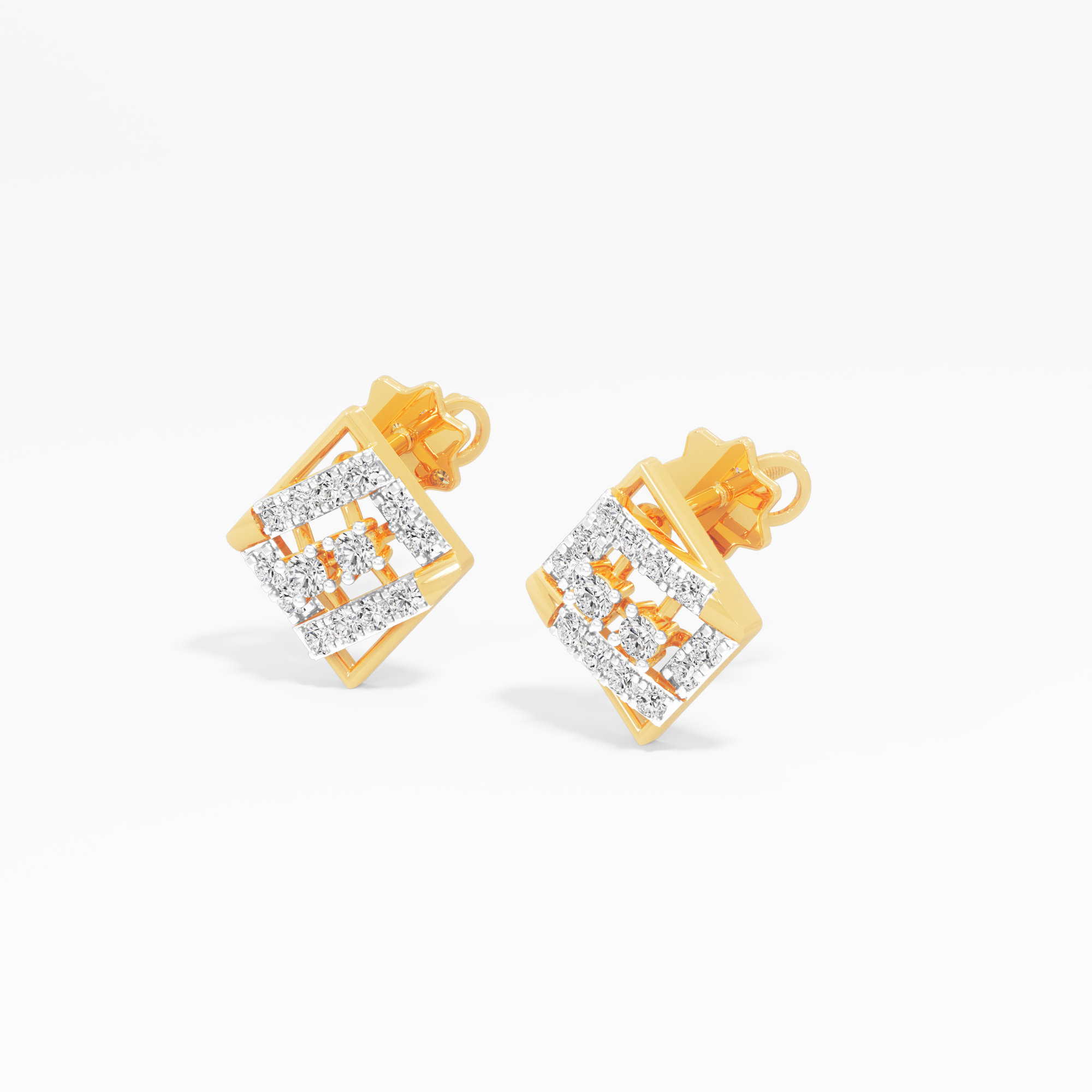 Diamond Lattice Stud Earrings in 9KT Yellow Gold (Diamond Quality: FG-VVS VS)