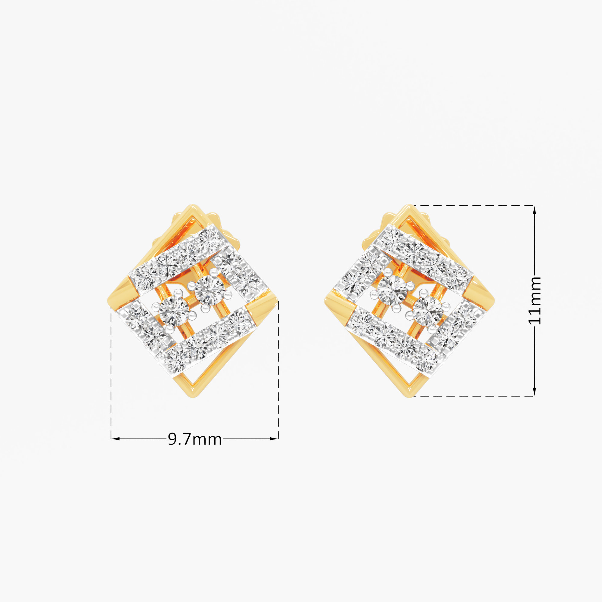 Diamond Lattice Stud Earrings in 9KT Yellow Gold (Diamond Quality: FG-VVS VS)