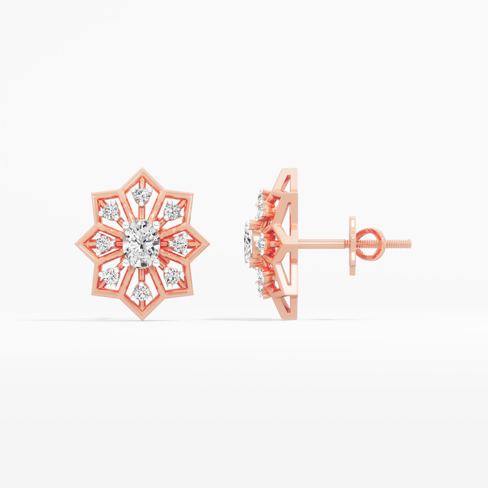 Northern Star Stud Earrings in 9KT Rose Gold (Diamond Quality: FG-VVS VS)
