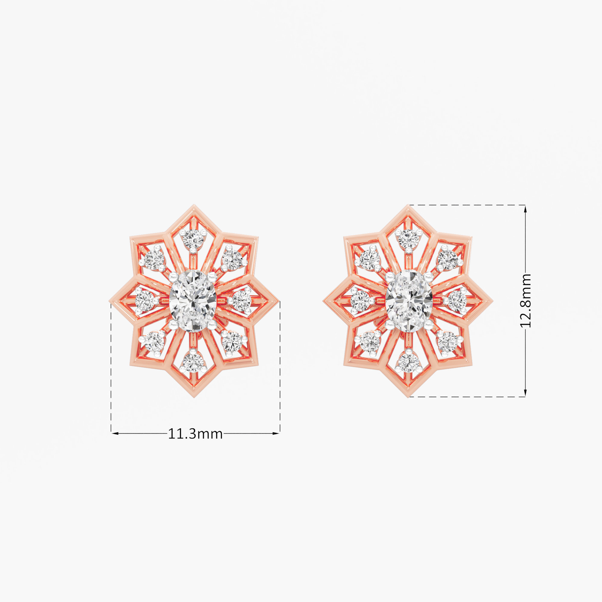 Northern Star Stud Earrings in 9KT Rose Gold (Diamond Quality: FG-VVS VS)