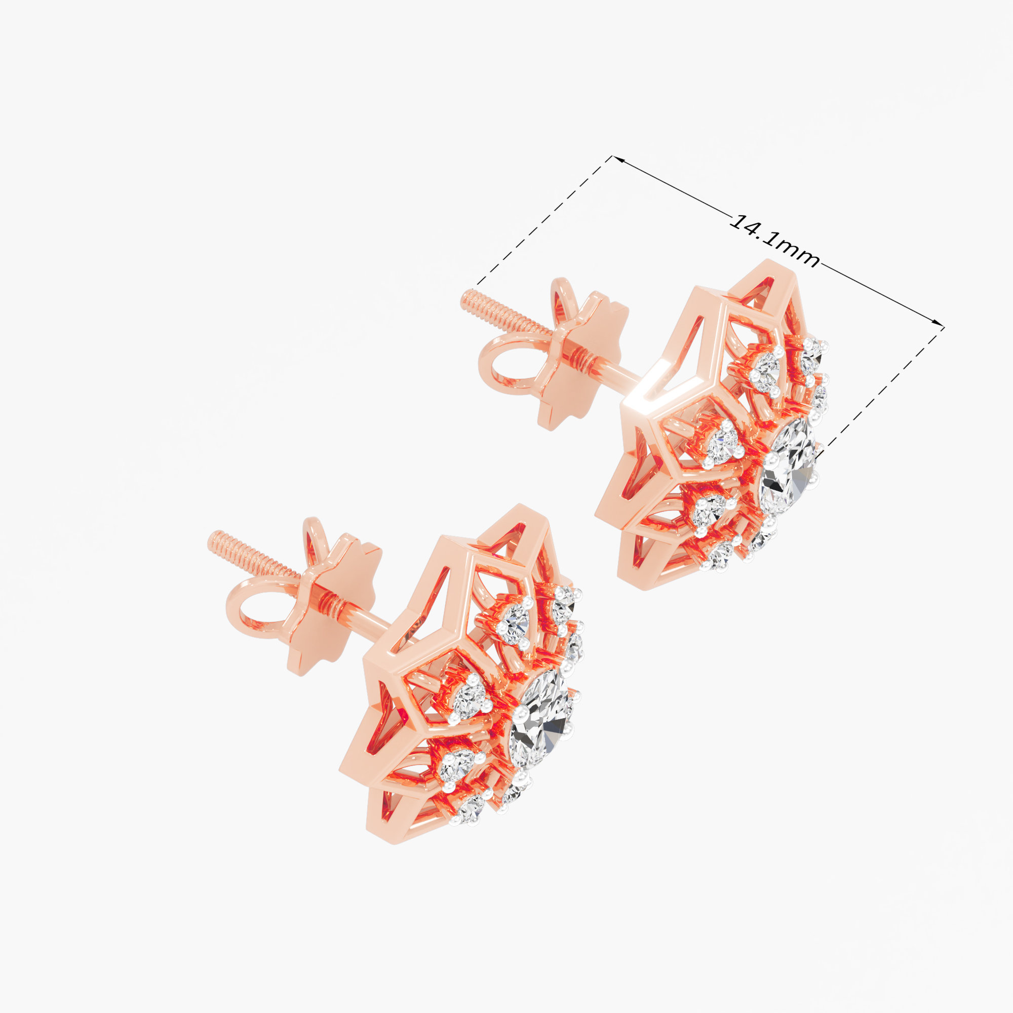 Northern Star Stud Earrings in 9KT Rose Gold (Diamond Quality: FG-VVS VS)