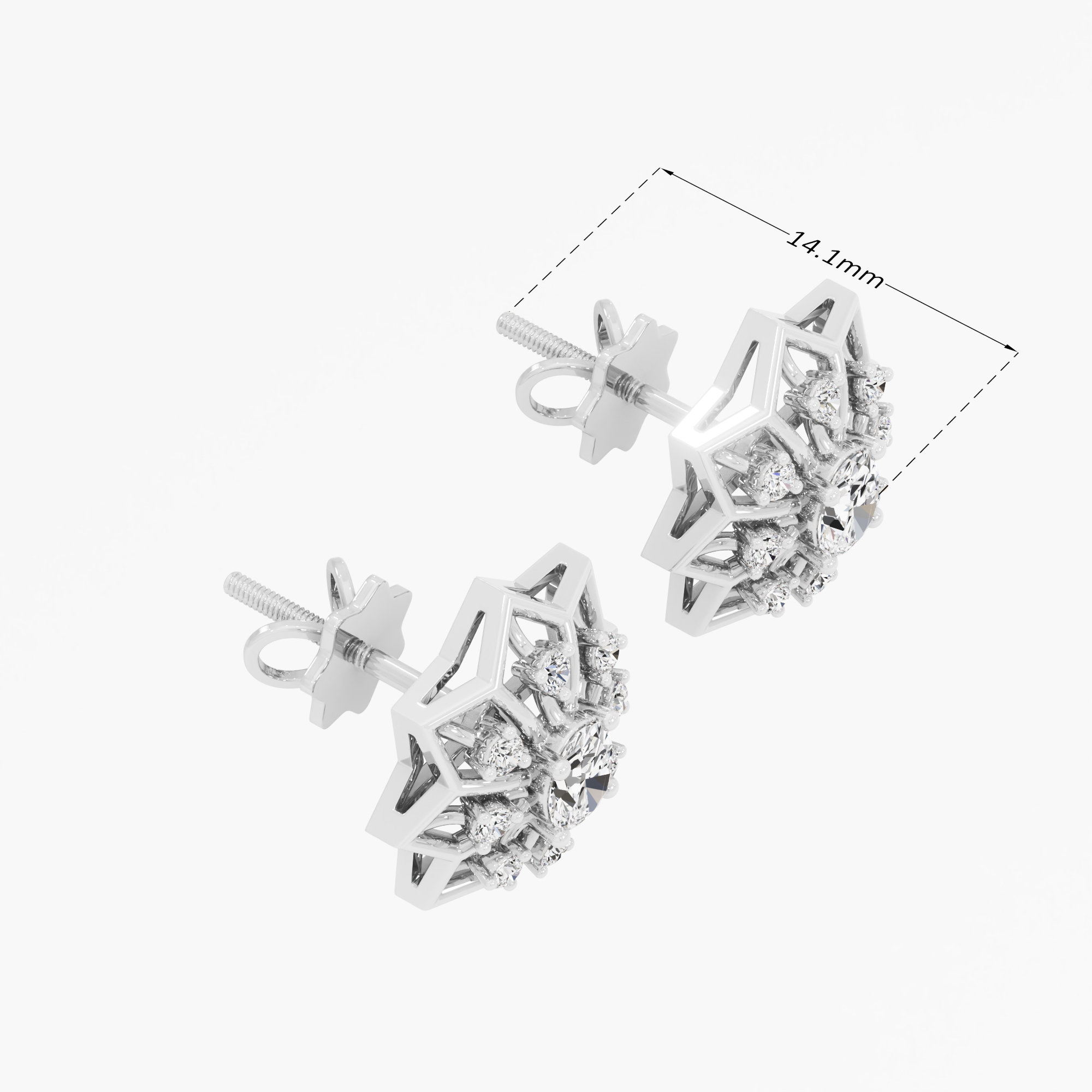 Northern Star Stud Earrings in 9KT White Gold (Diamond Quality: FG-VVS VS)
