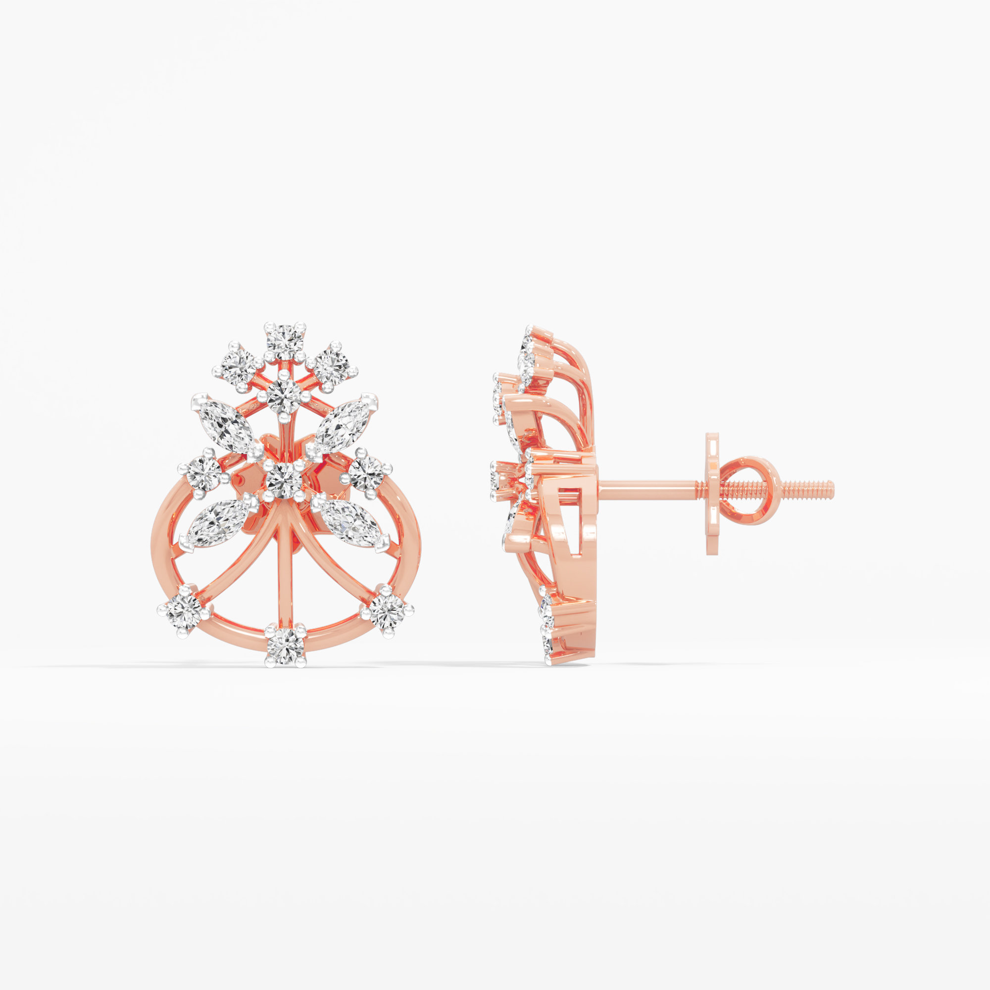 Garden Wheel Stud Earrings in 9KT Rose Gold (Diamond Quality: FG-VVS VS)