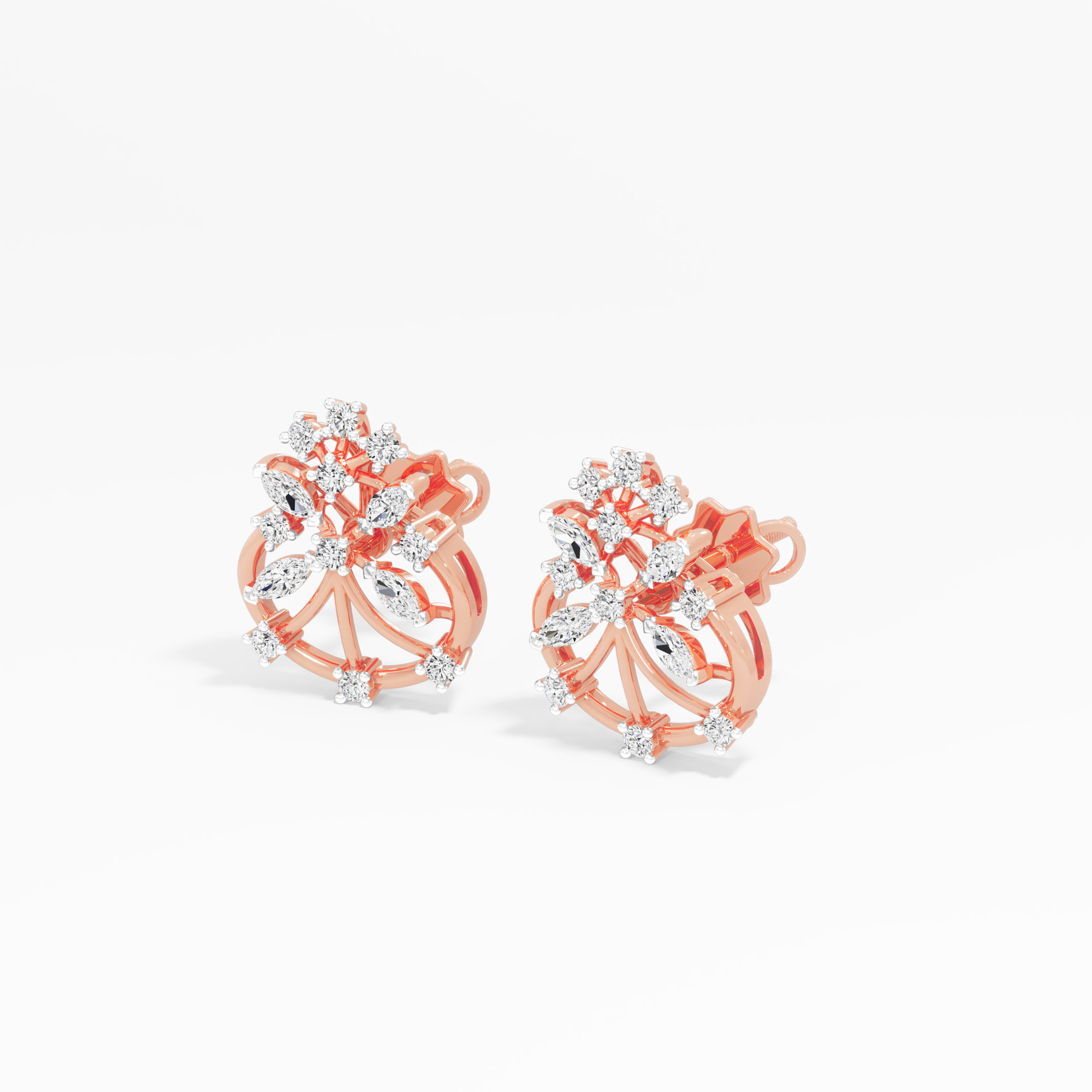 Garden Wheel Stud Earrings in 9KT Rose Gold (Diamond Quality: FG-VVS VS)