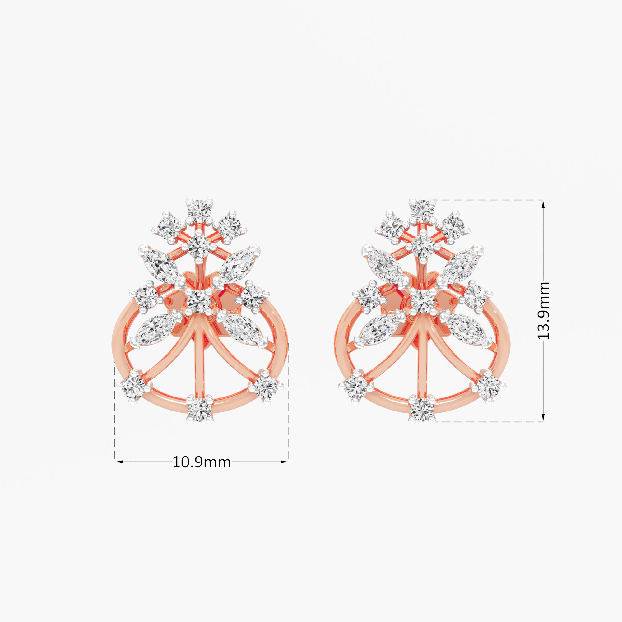 Garden Wheel Stud Earrings in 9KT Rose Gold (Diamond Quality: FG-VVS VS)