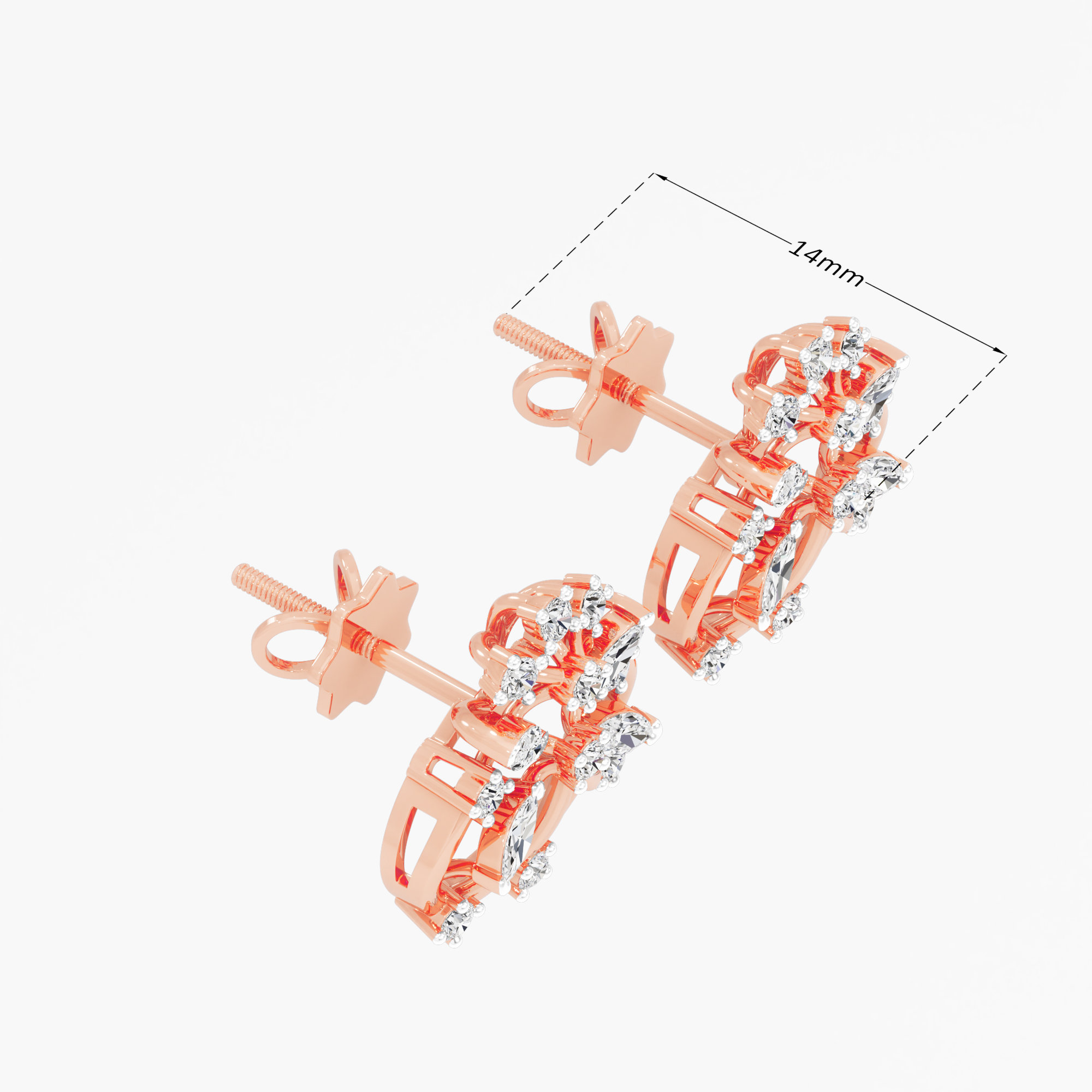 Garden Wheel Stud Earrings in 9KT Rose Gold (Diamond Quality: FG-VVS VS)