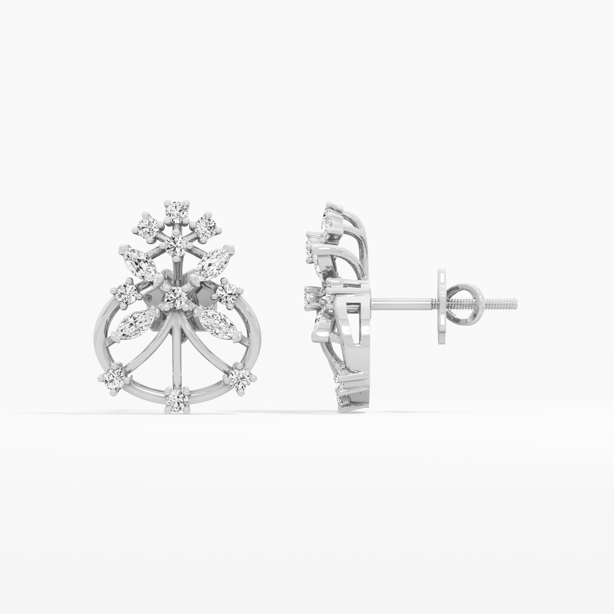 Garden Wheel Stud Earrings in 9KT White Gold (Diamond Quality: FG-VVS VS)