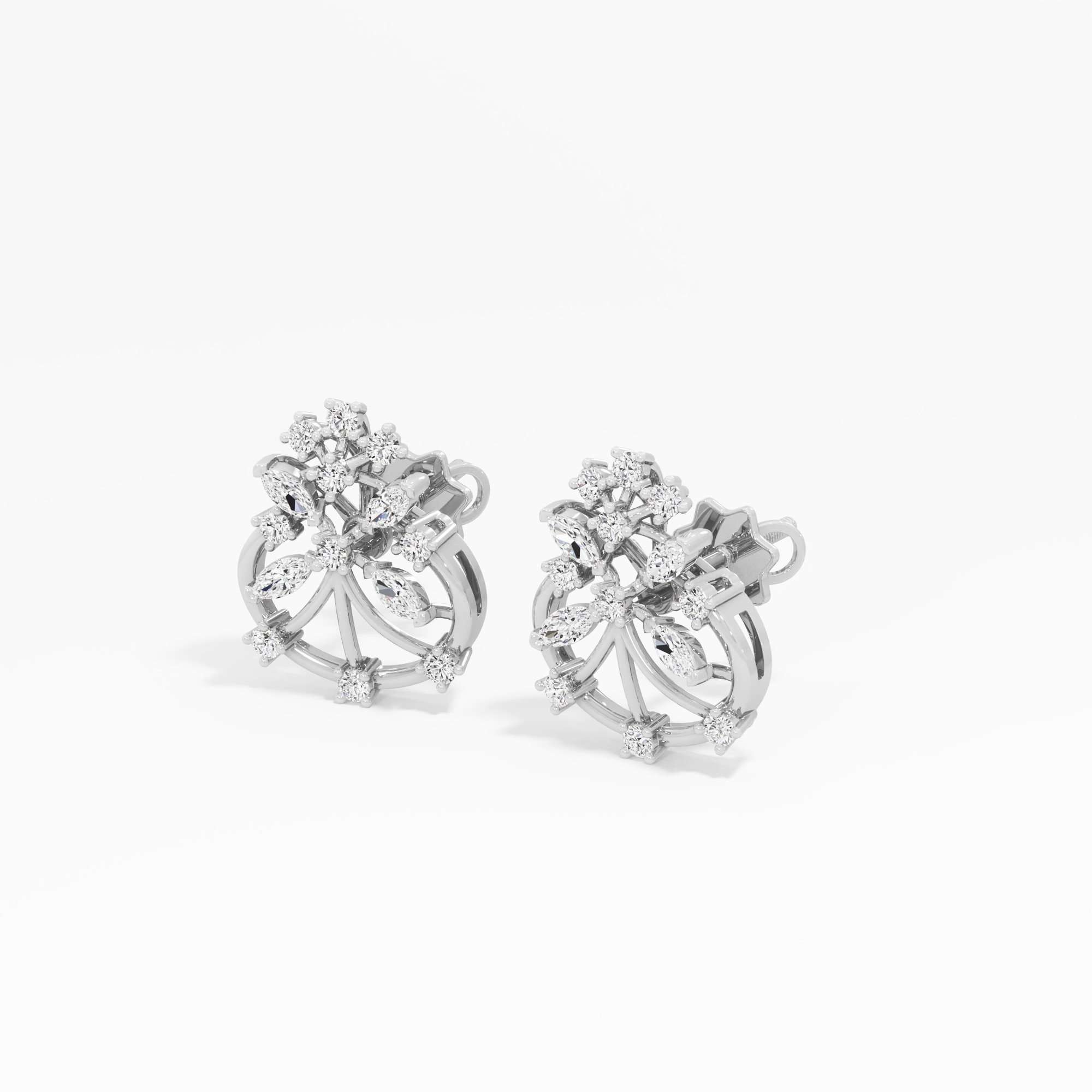 Garden Wheel Stud Earrings in 9KT White Gold (Diamond Quality: FG-VVS VS)