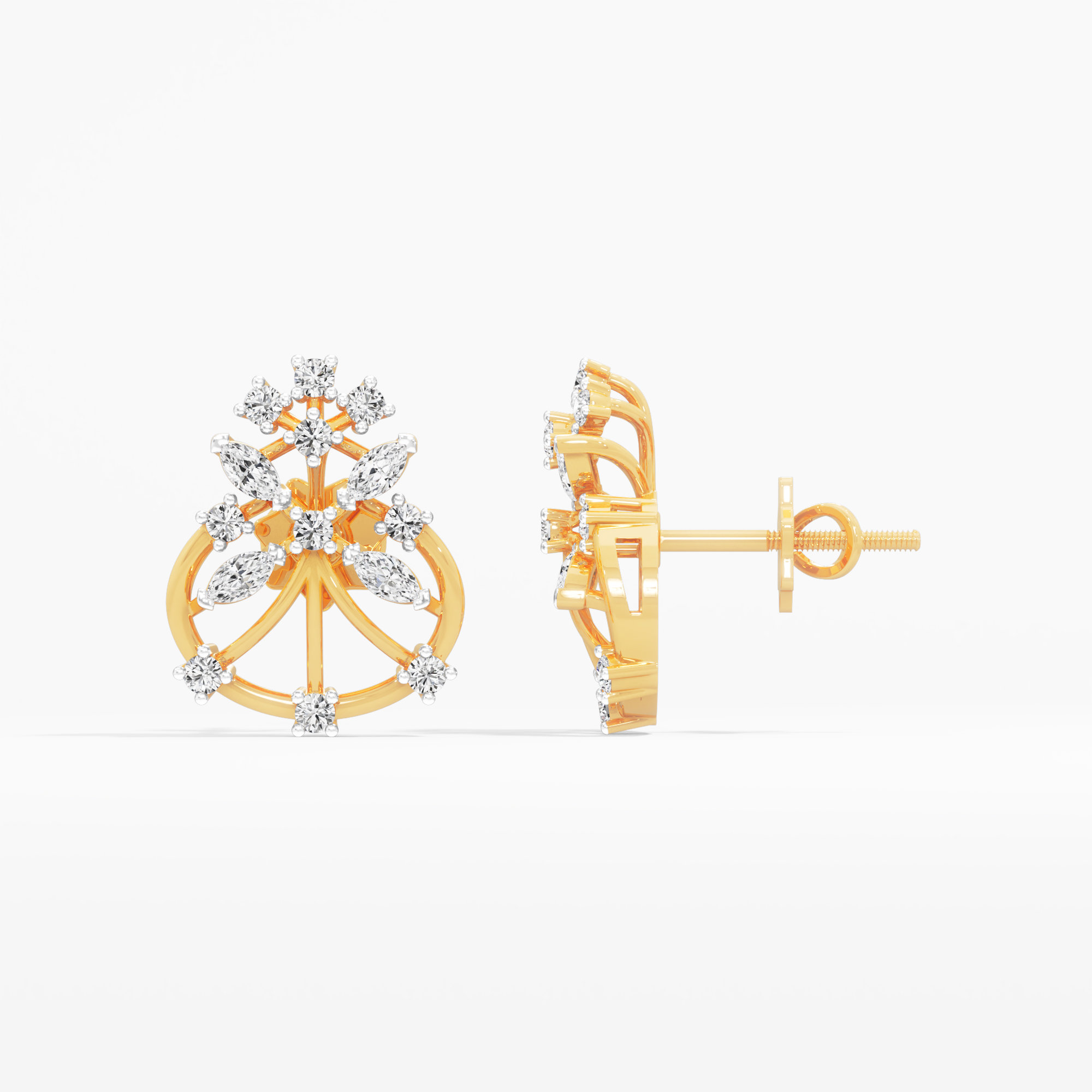 Garden Wheel Stud Earrings in 9KT Yellow Gold (Diamond Quality: EF-VVS)