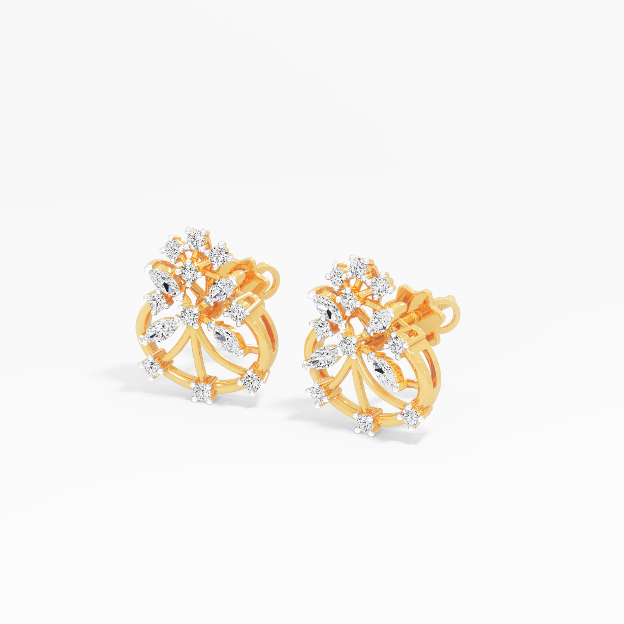 Garden Wheel Stud Earrings in 9KT Yellow Gold (Diamond Quality: EF-VVS)