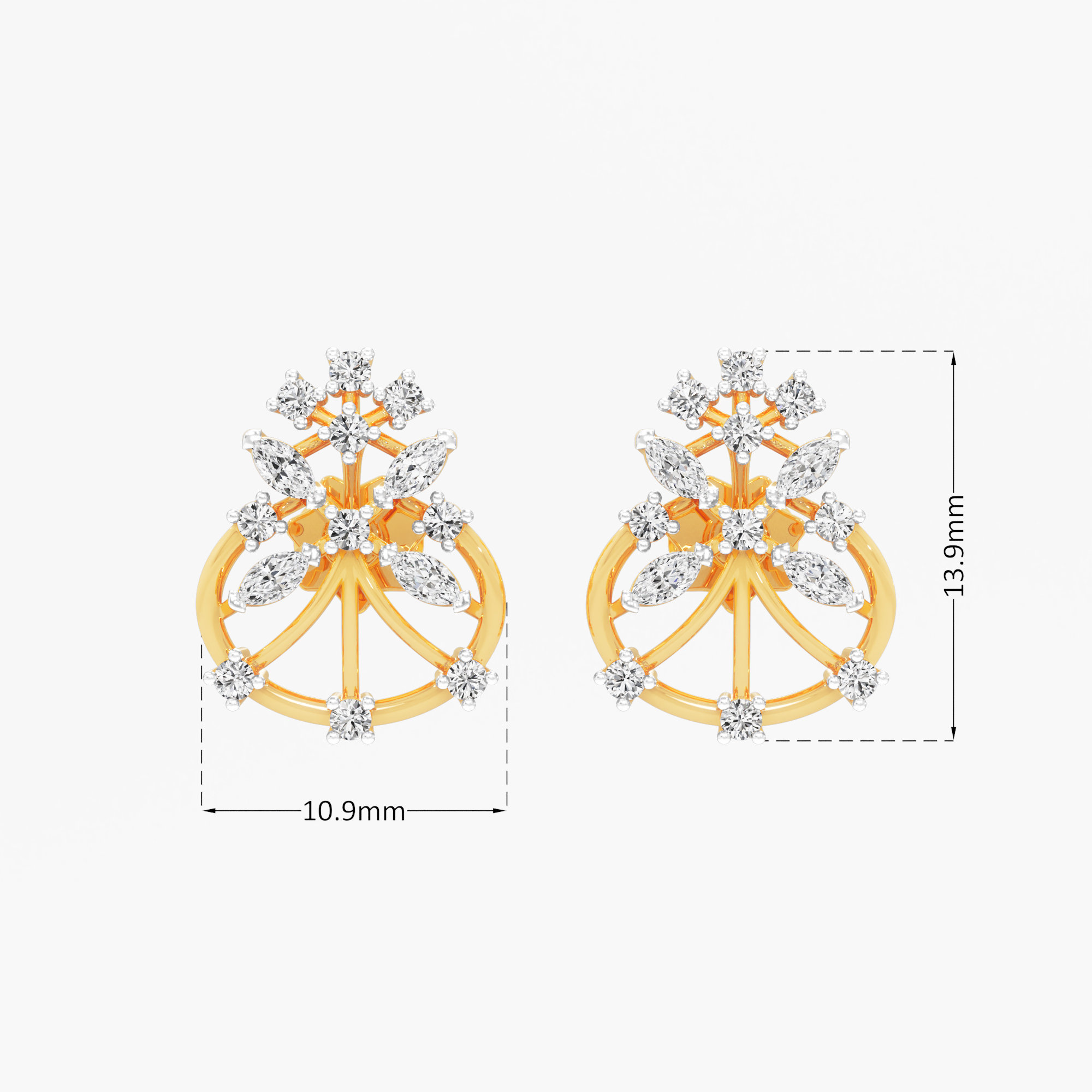 Garden Wheel Stud Earrings in 9KT Yellow Gold (Diamond Quality: EF-VVS)