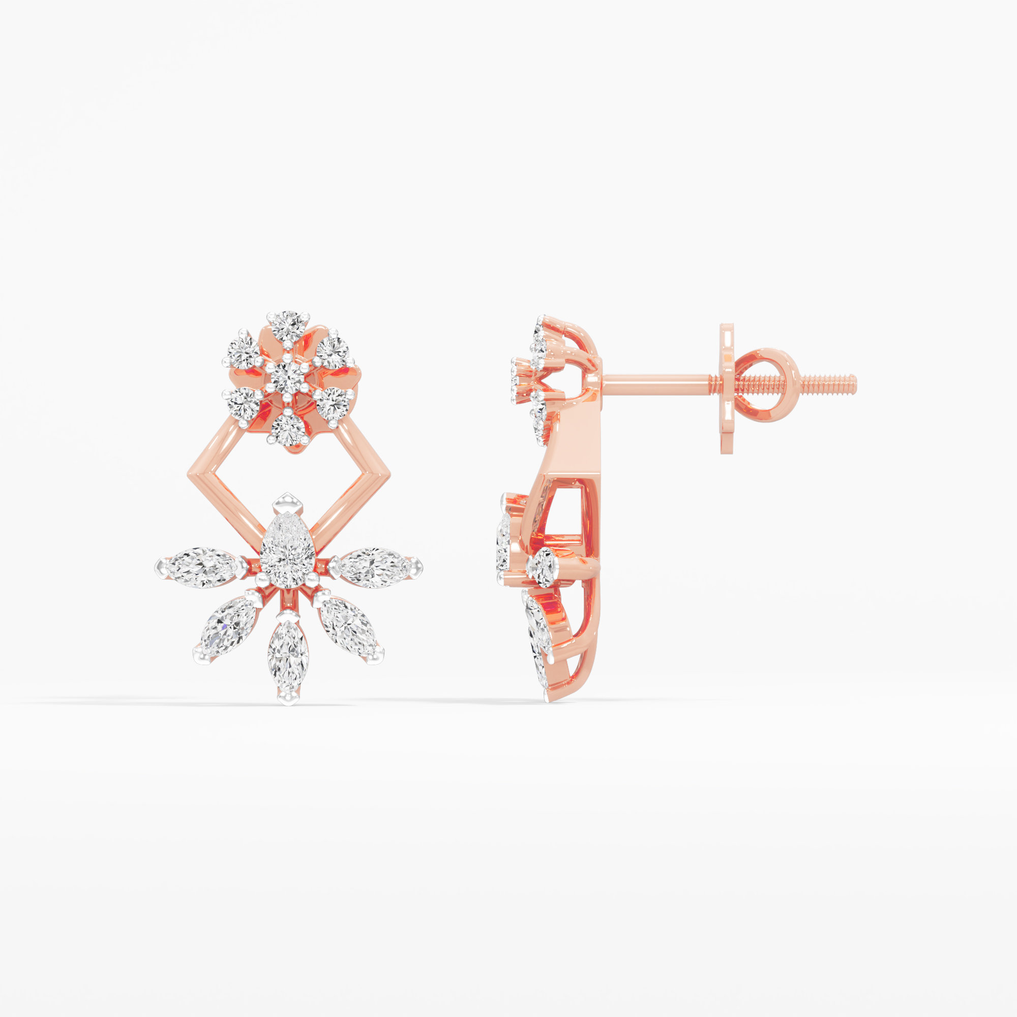 Kite Charm Stud Earrings in 9KT Rose Gold (Diamond Quality: FG-VVS VS)