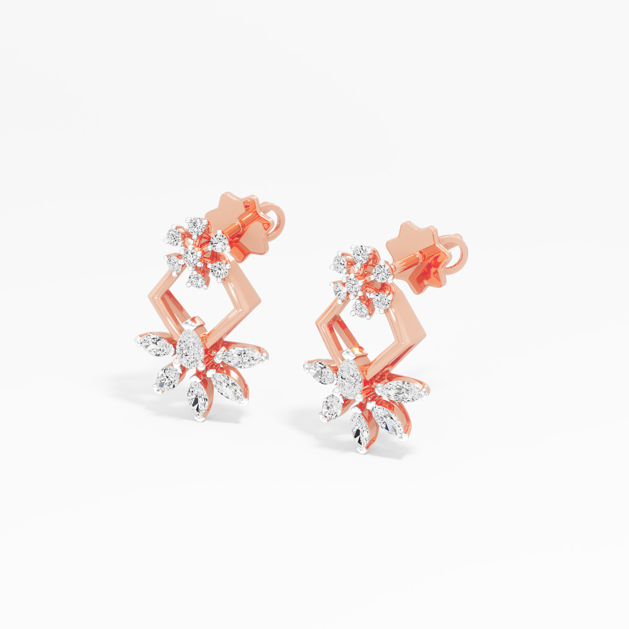 Kite Charm Stud Earrings in 9KT Rose Gold (Diamond Quality: FG-VVS VS)