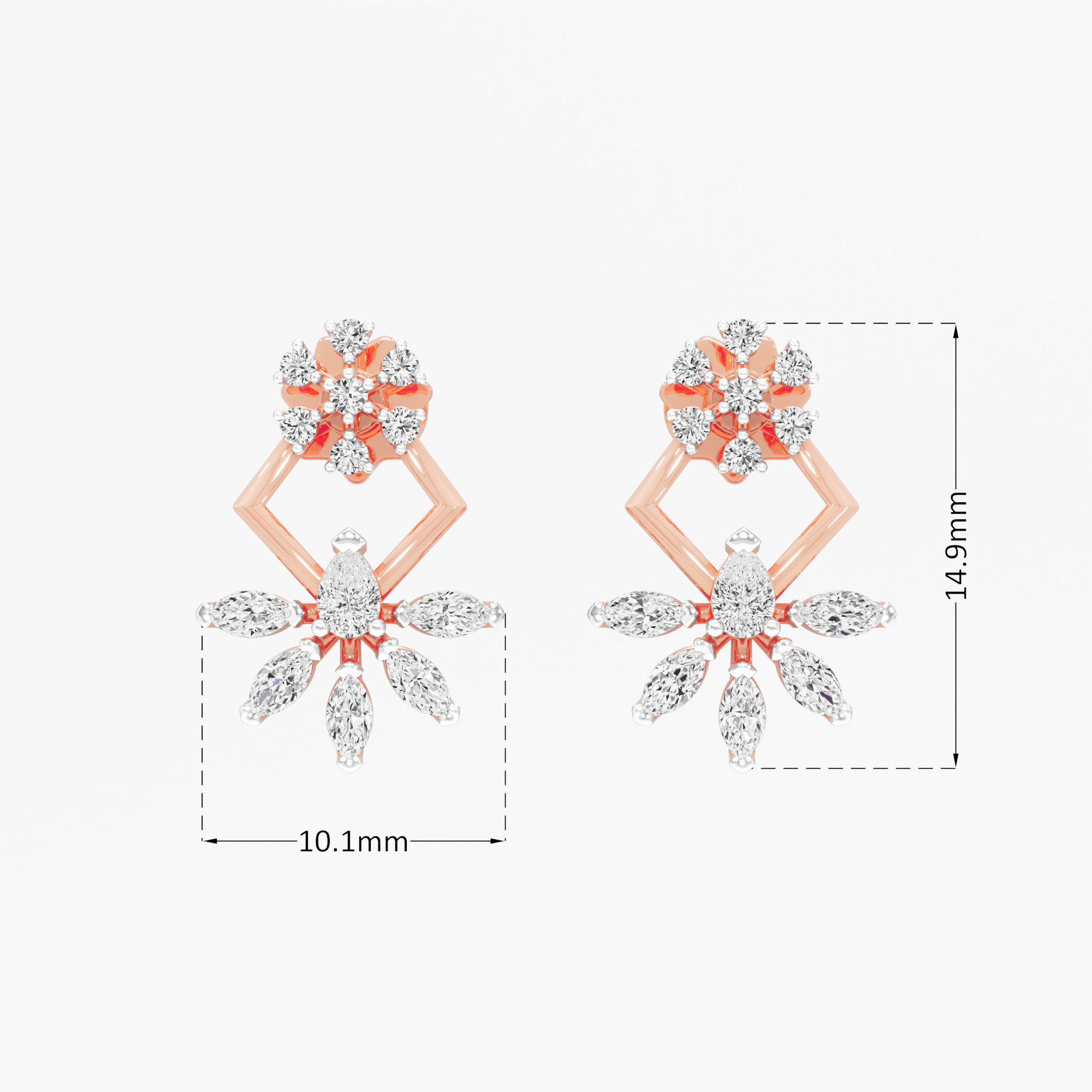 Kite Charm Stud Earrings in 9KT Rose Gold (Diamond Quality: FG-VVS VS)