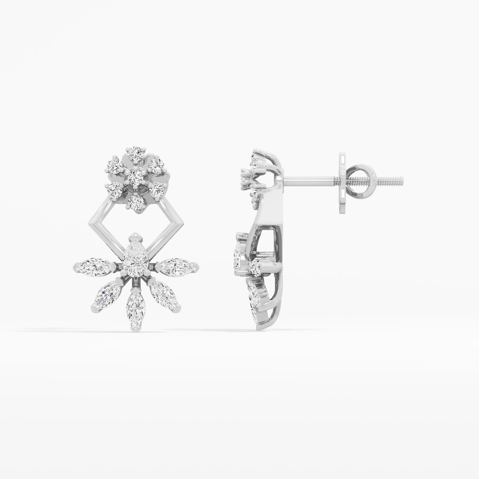 Kite Charm Stud Earrings in 9KT White Gold (Diamond Quality: FG-VVS VS)