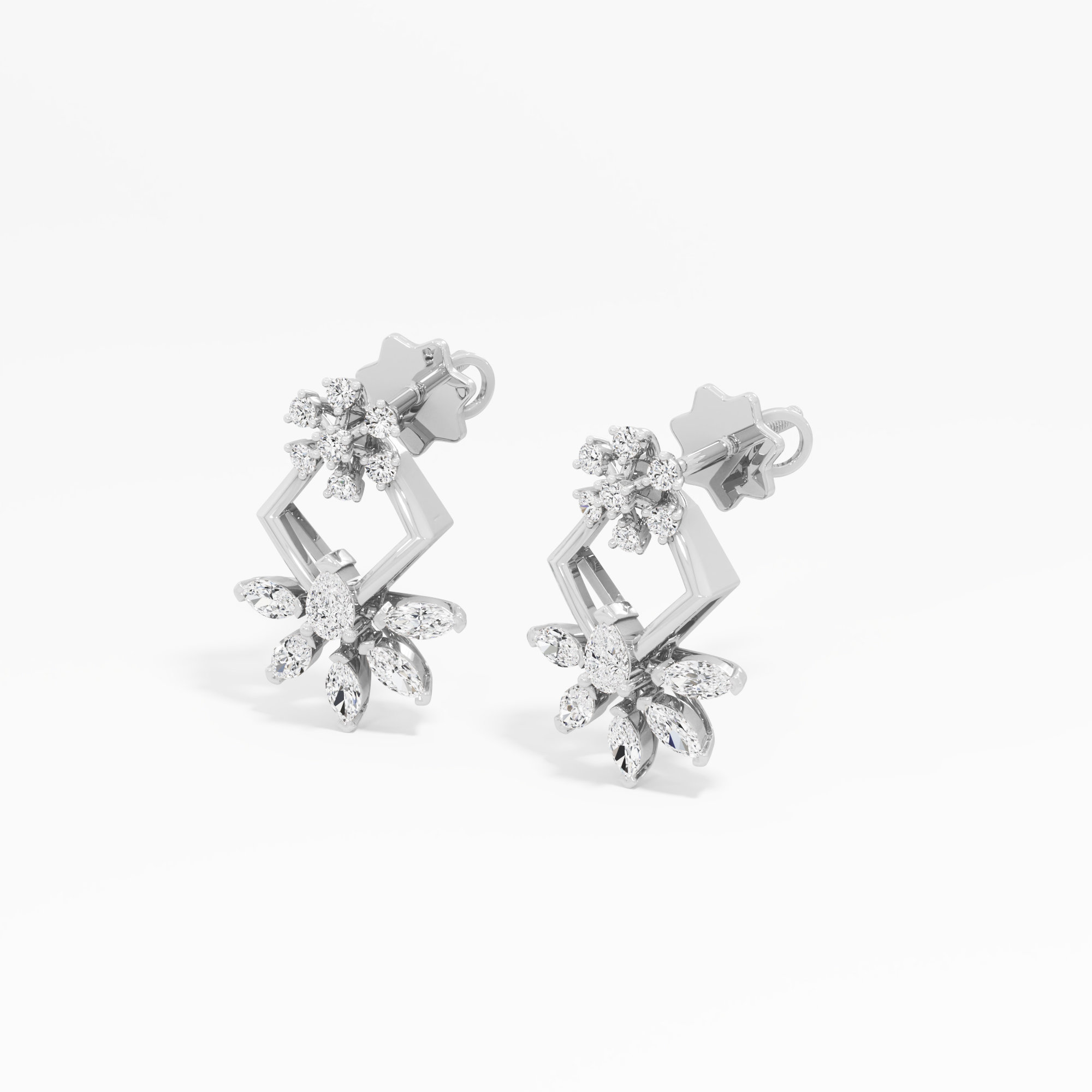 Kite Charm Stud Earrings in 9KT White Gold (Diamond Quality: FG-VVS VS)