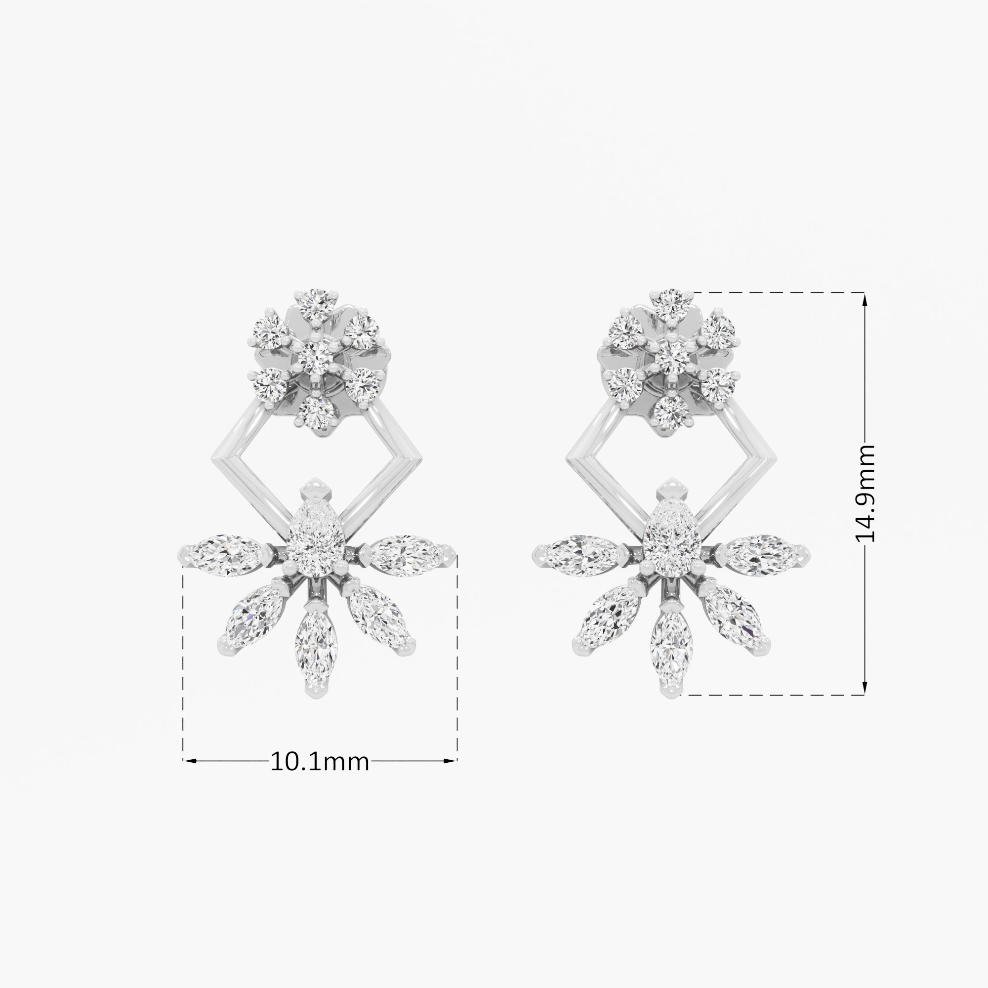 Kite Charm Stud Earrings in 9KT White Gold (Diamond Quality: FG-VVS VS)