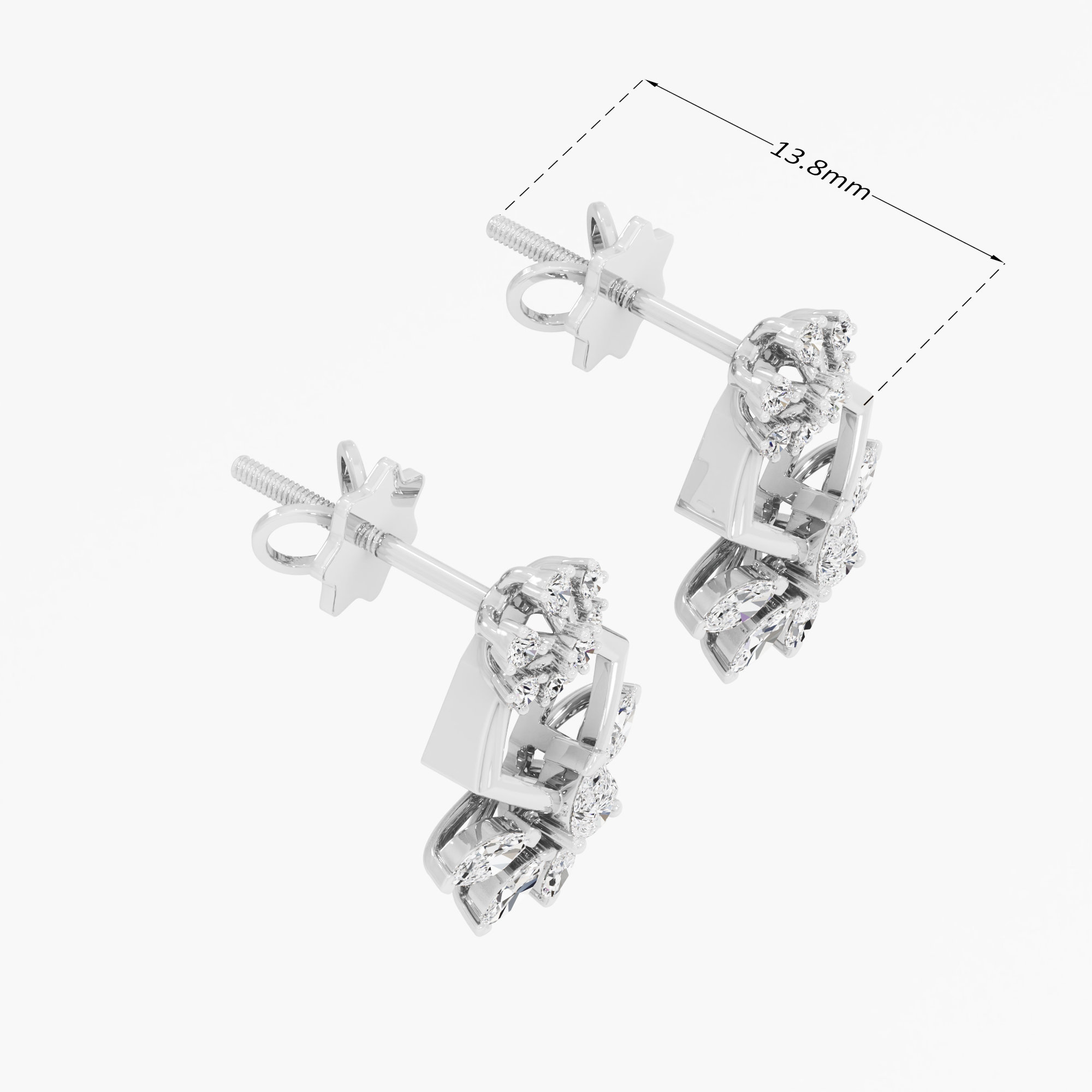 Kite Charm Stud Earrings in 9KT White Gold (Diamond Quality: FG-VVS VS)