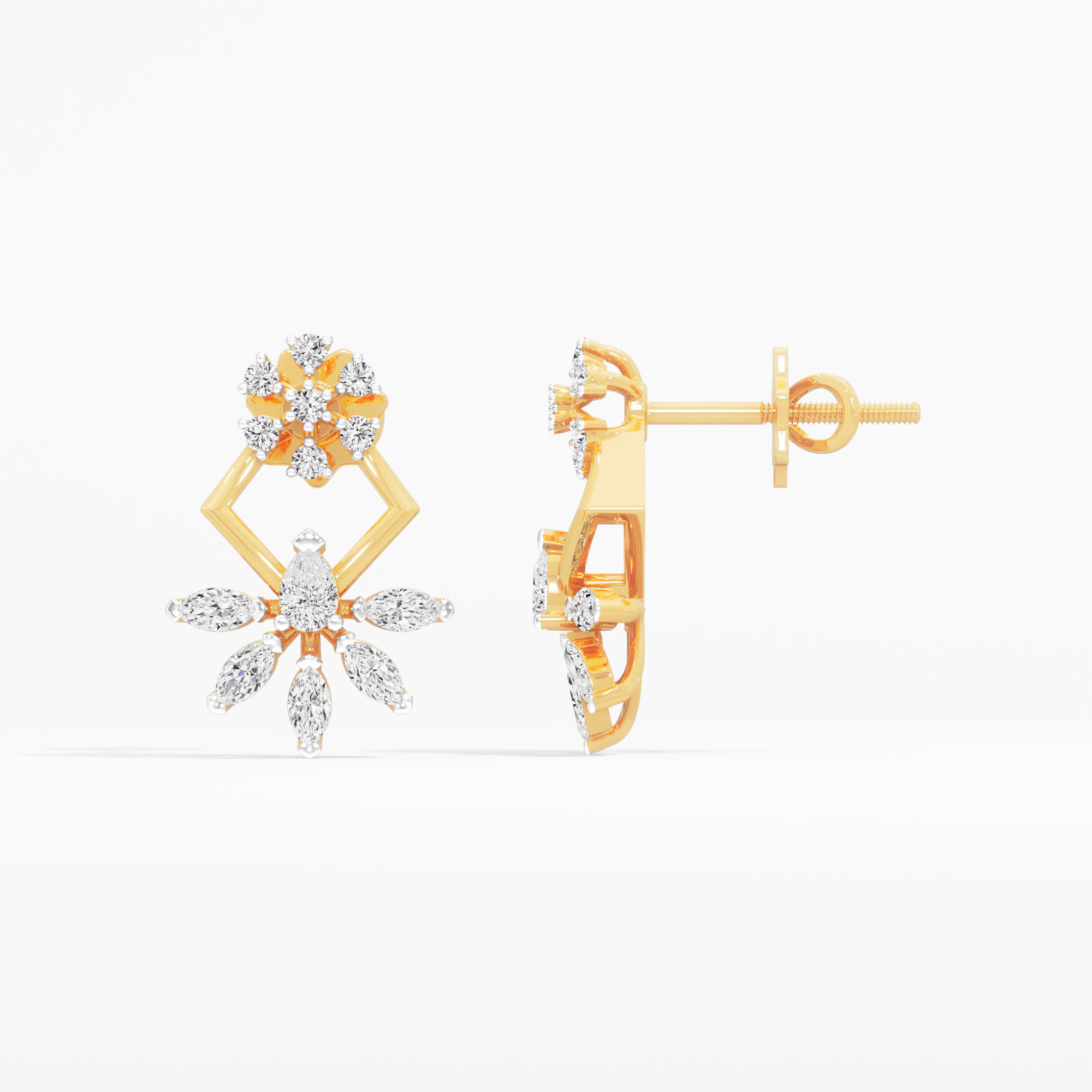 Kite Charm Stud Earrings in 9KT Yellow Gold (Diamond Quality: FG-VVS VS)