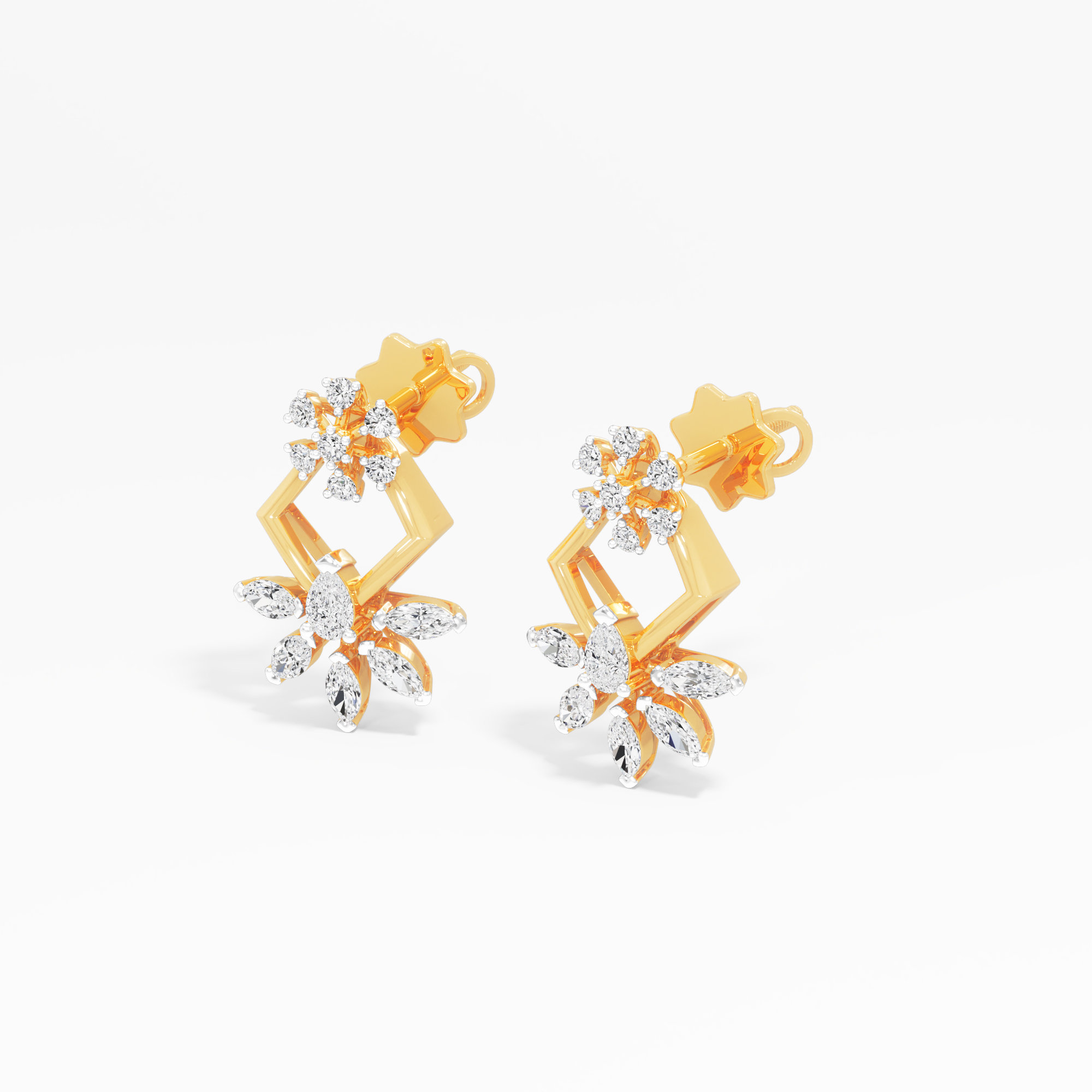 Kite Charm Stud Earrings in 9KT Yellow Gold (Diamond Quality: FG-VVS VS)
