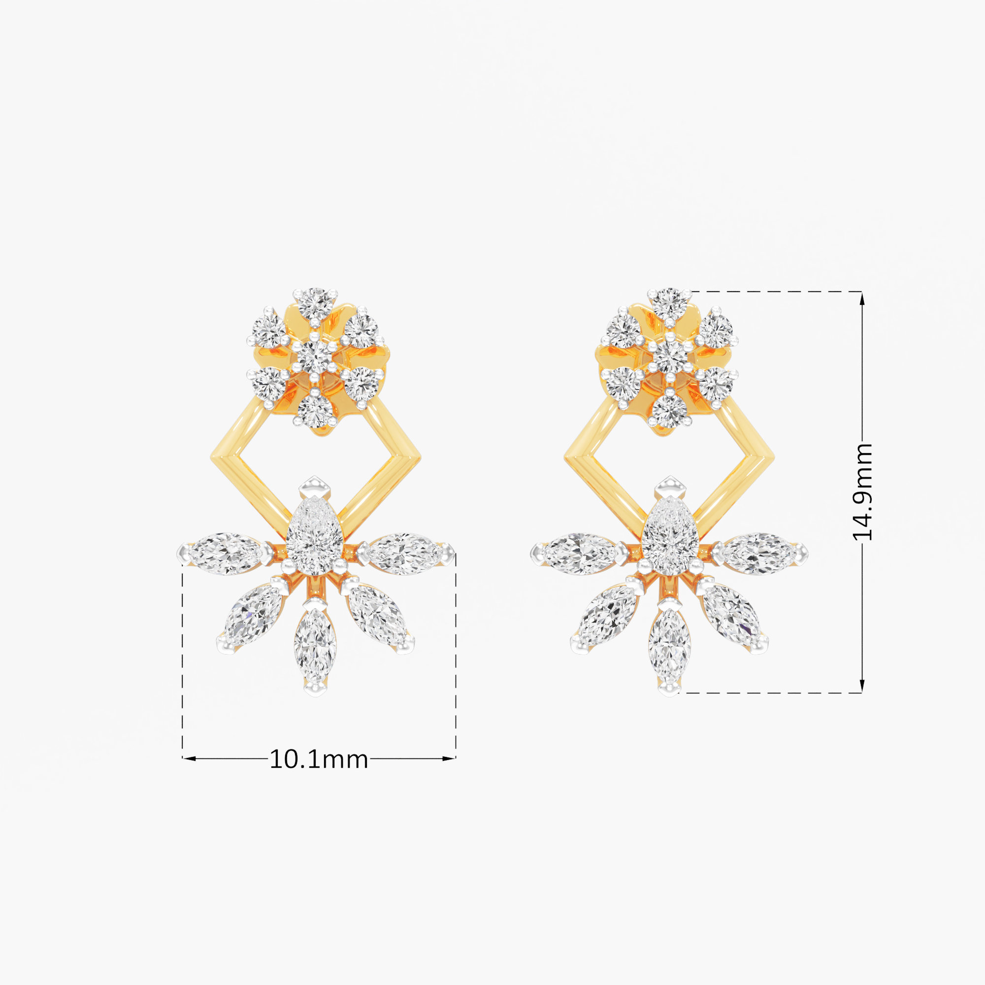 Kite Charm Stud Earrings in 9KT Yellow Gold (Diamond Quality: FG-VVS VS)