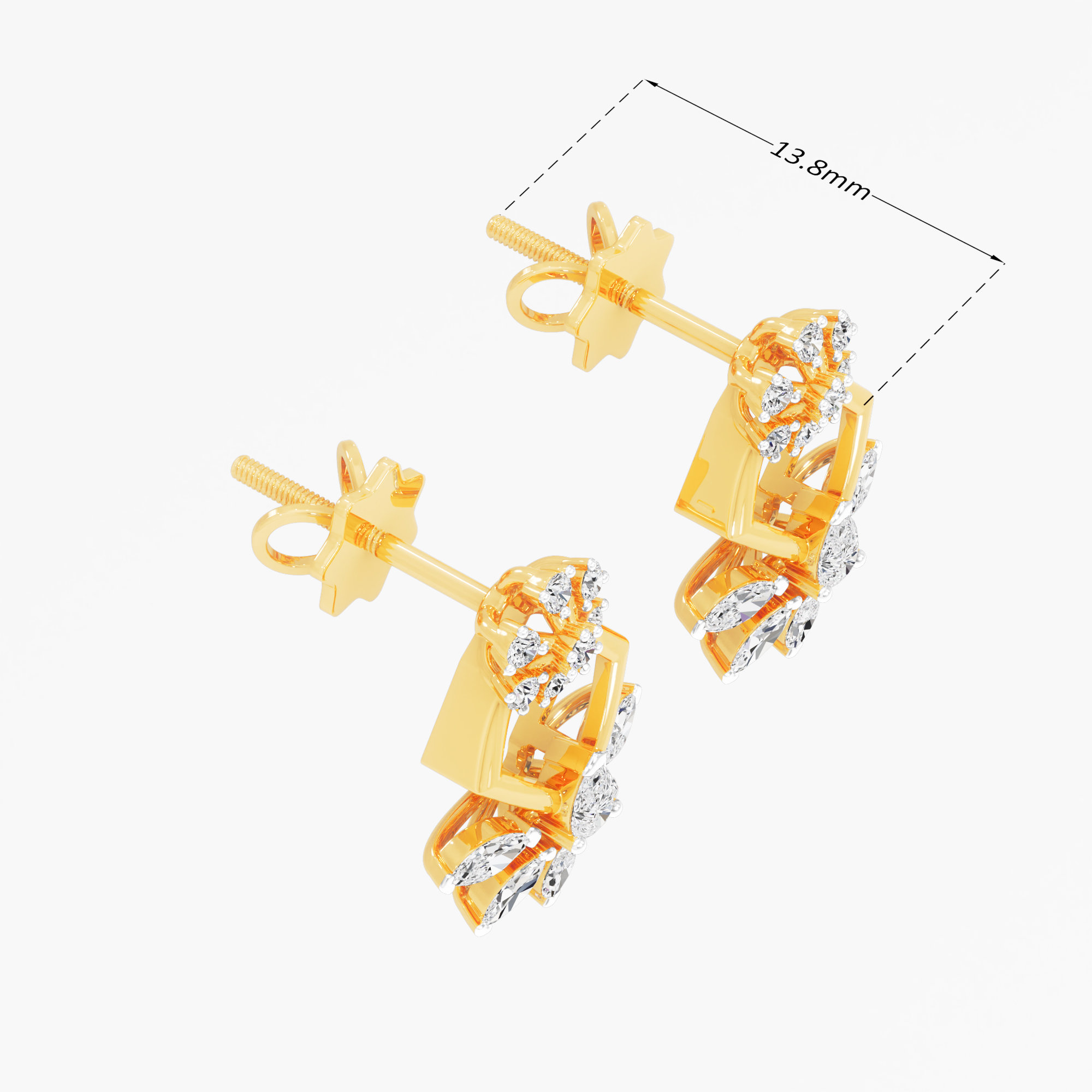 Kite Charm Stud Earrings in 9KT Yellow Gold (Diamond Quality: FG-VVS VS)