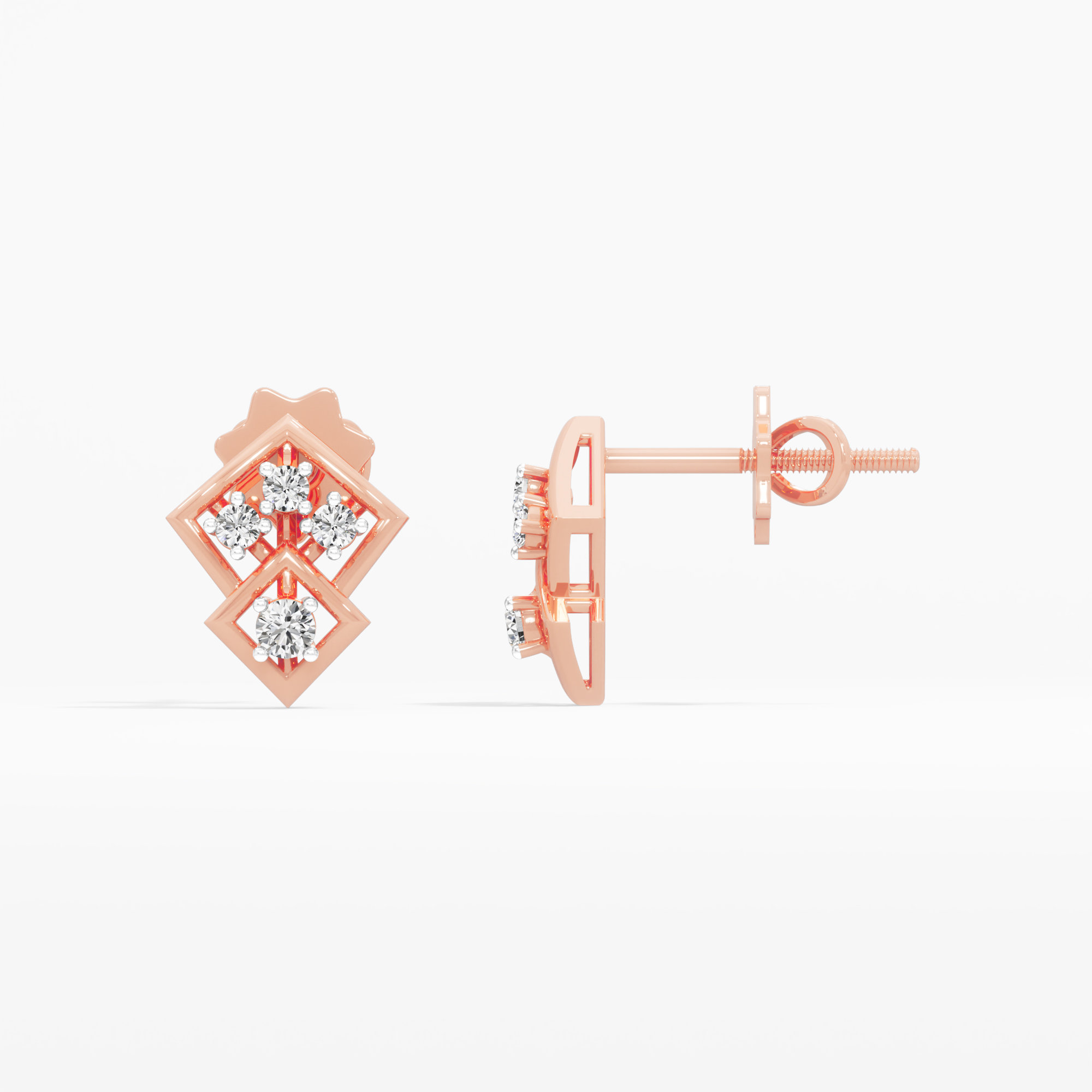 Rhombus Trellis Stud Earrings in 9KT Rose Gold (Diamond Quality: FG-VVS VS)