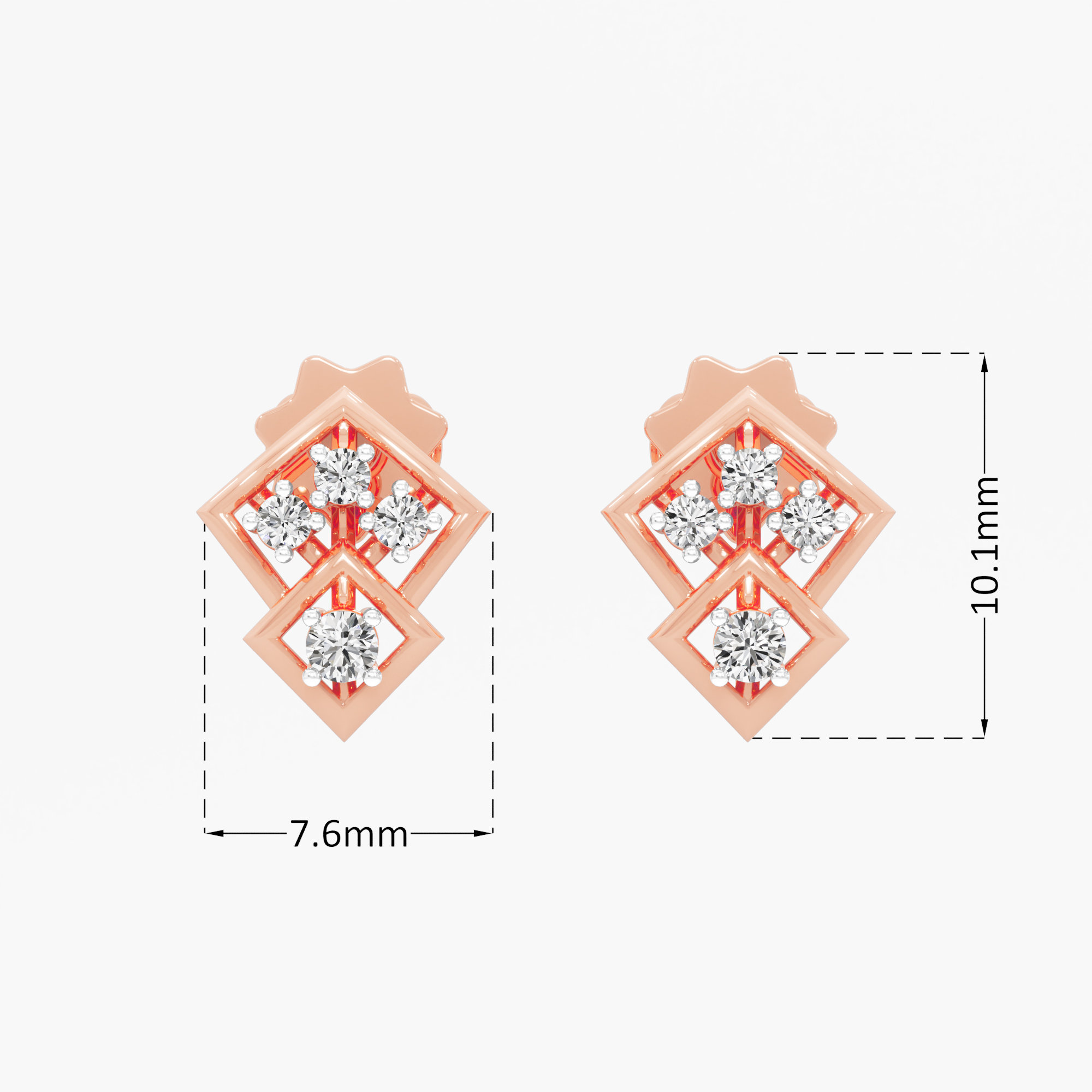 Rhombus Trellis Stud Earrings in 9KT Rose Gold (Diamond Quality: FG-VVS VS)