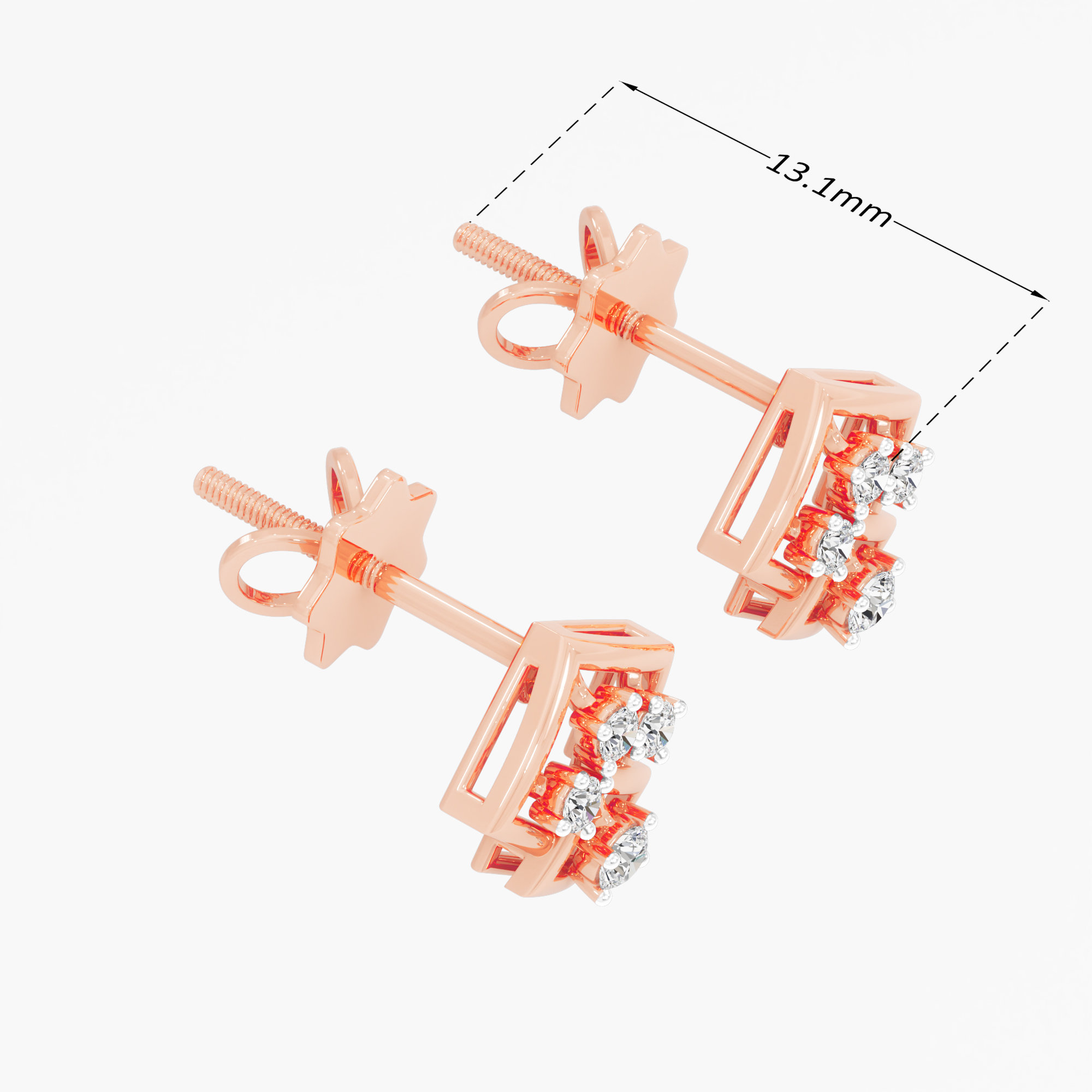 Rhombus Trellis Stud Earrings in 9KT Rose Gold (Diamond Quality: FG-VVS VS)