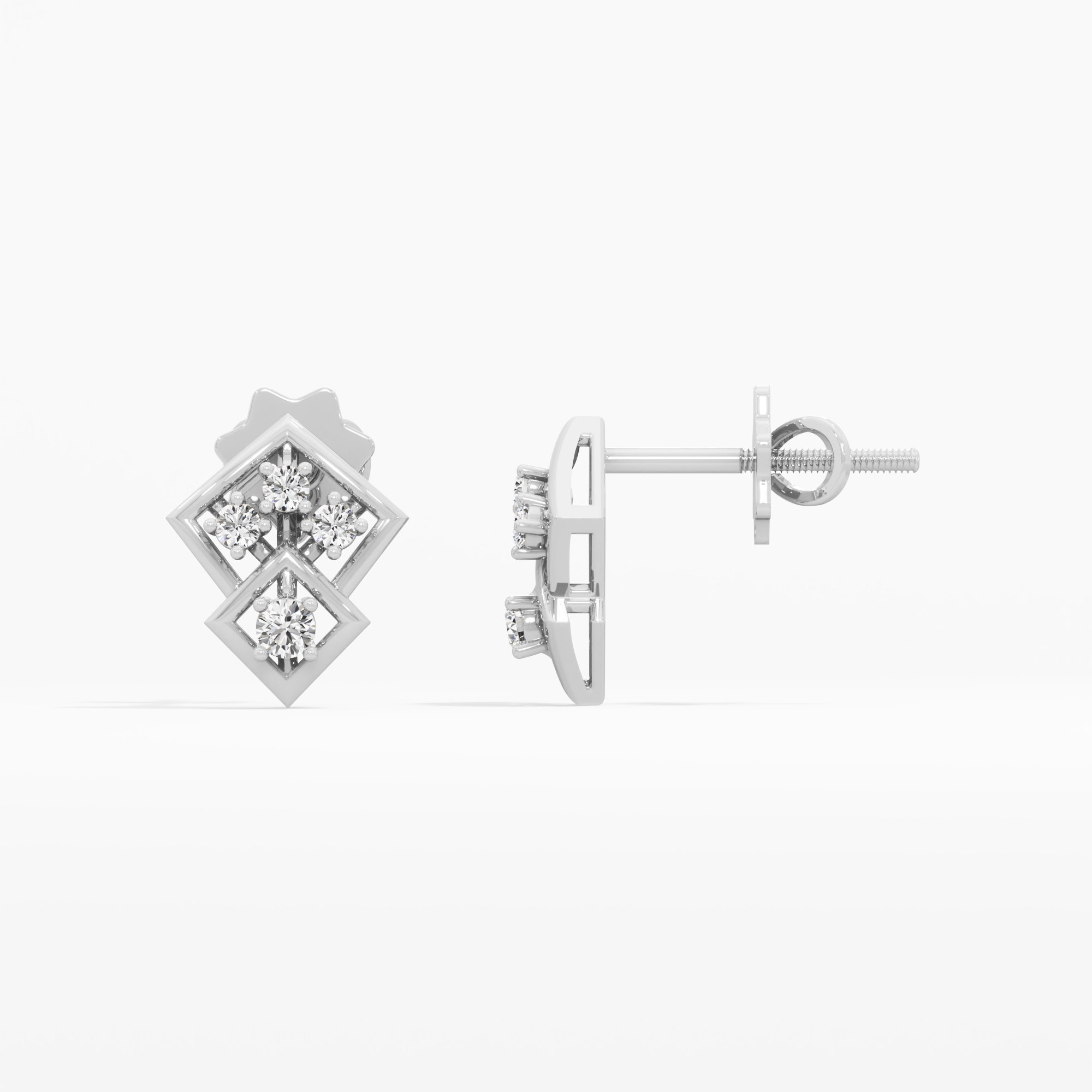 Rhombus Trellis Stud Earrings in 9KT White Gold (Diamond Quality: FG-VVS VS)