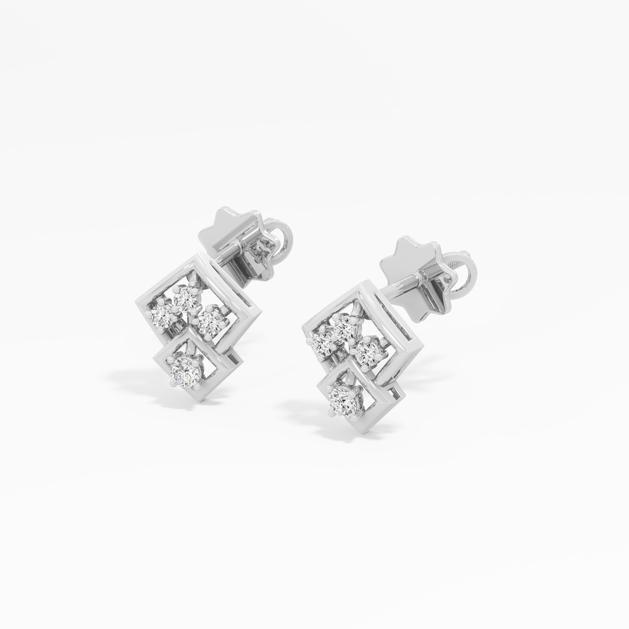 Rhombus Trellis Stud Earrings in 9KT White Gold (Diamond Quality: FG-VVS VS)