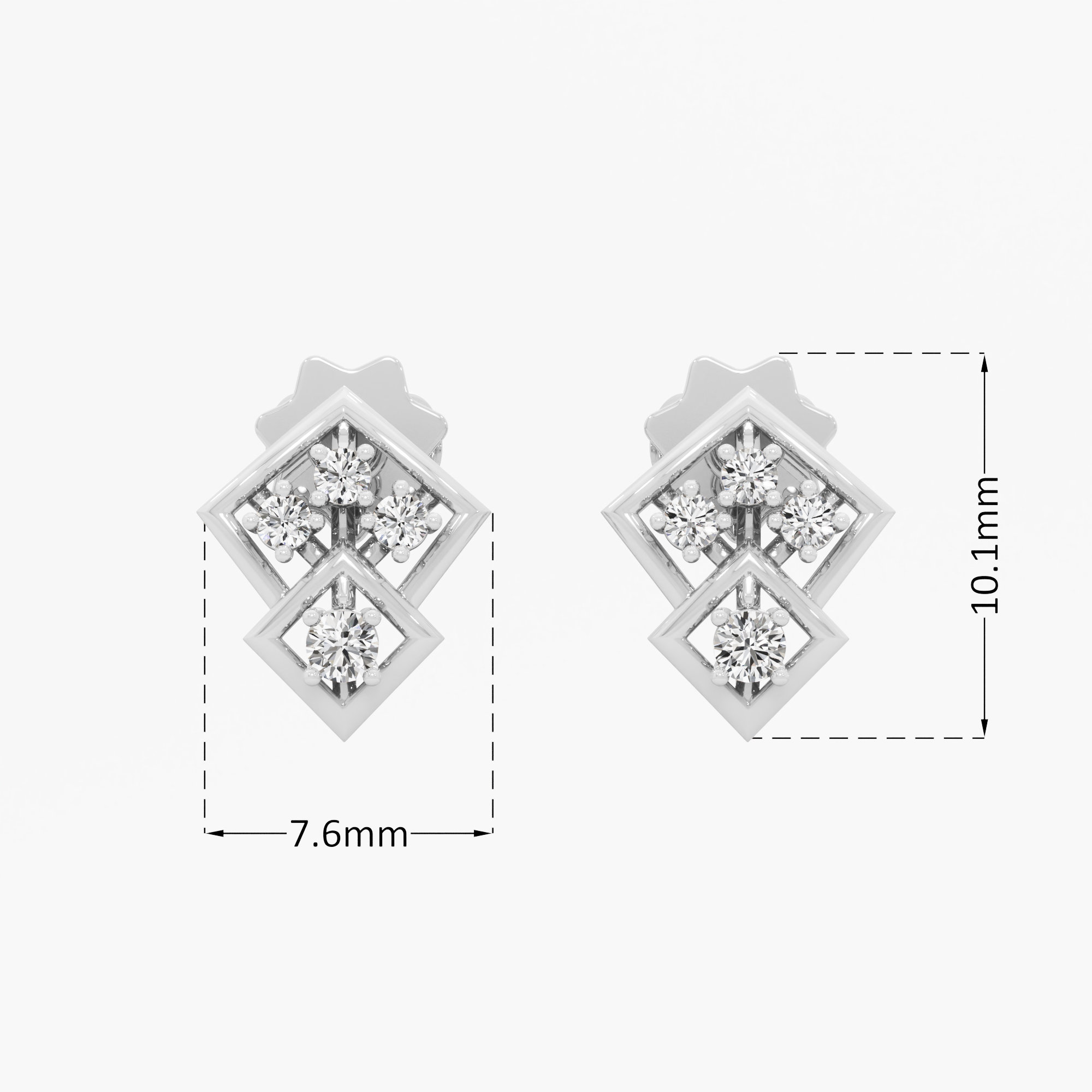 Rhombus Trellis Stud Earrings in 9KT White Gold (Diamond Quality: FG-VVS VS)