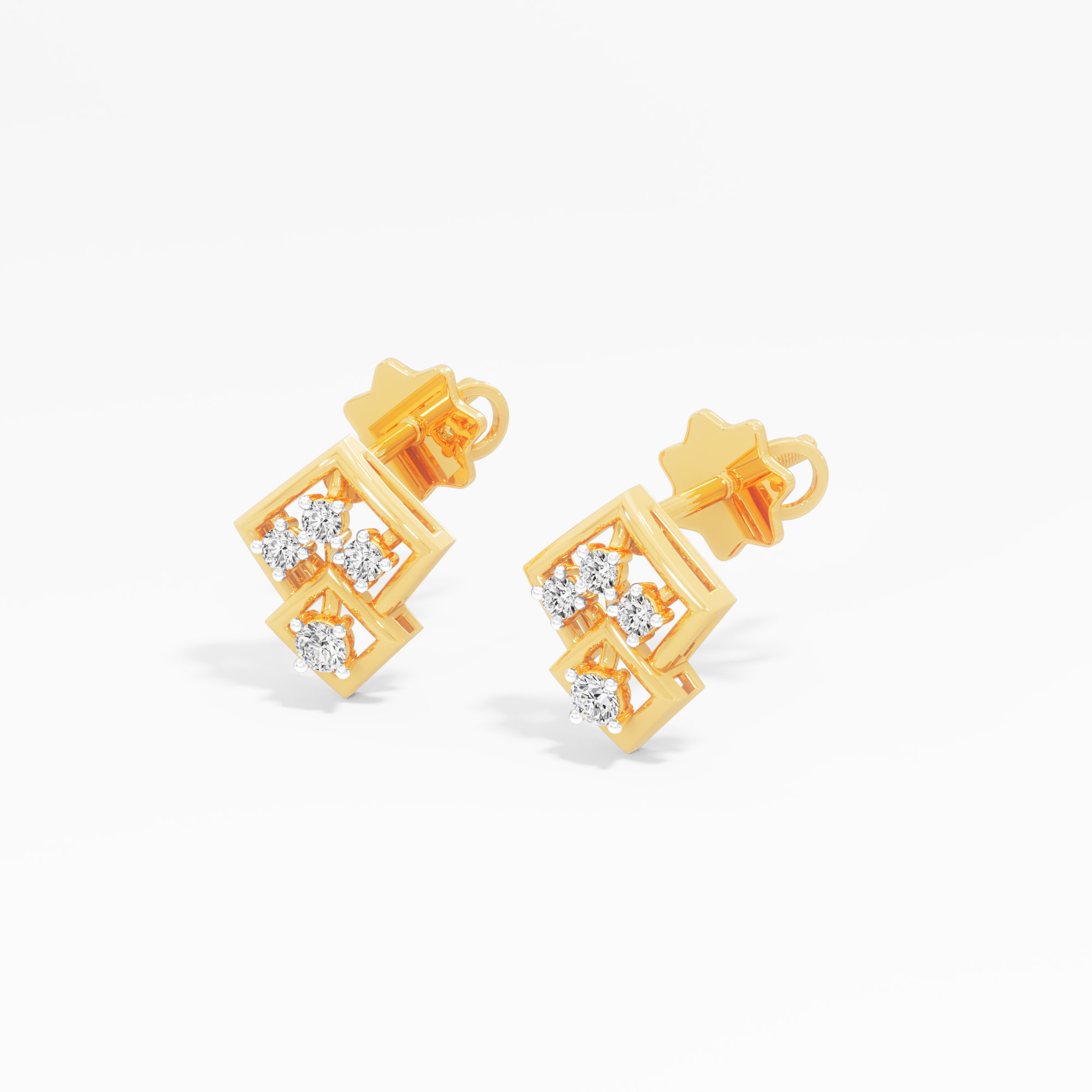Rhombus Trellis Stud Earrings in 9KT Yellow Gold (Diamond Quality: FG-VVS VS)