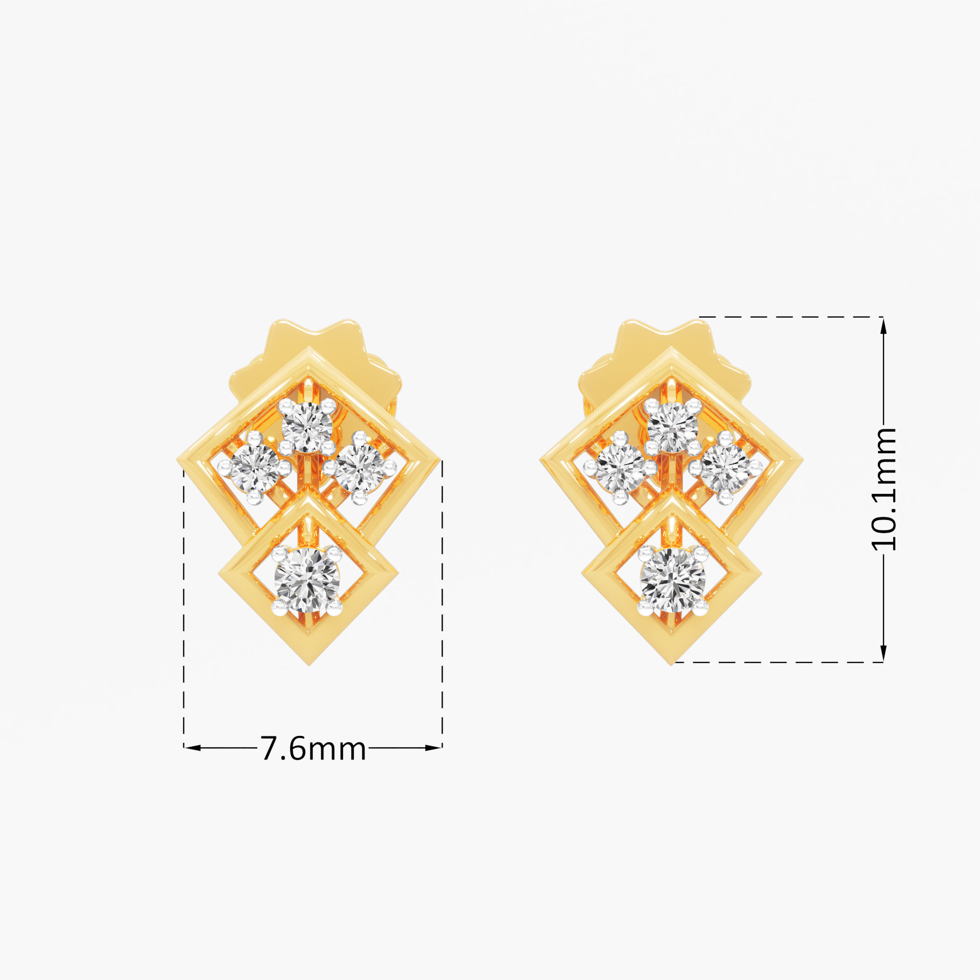 Rhombus Trellis Stud Earrings in 9KT Yellow Gold (Diamond Quality: FG-VVS VS)