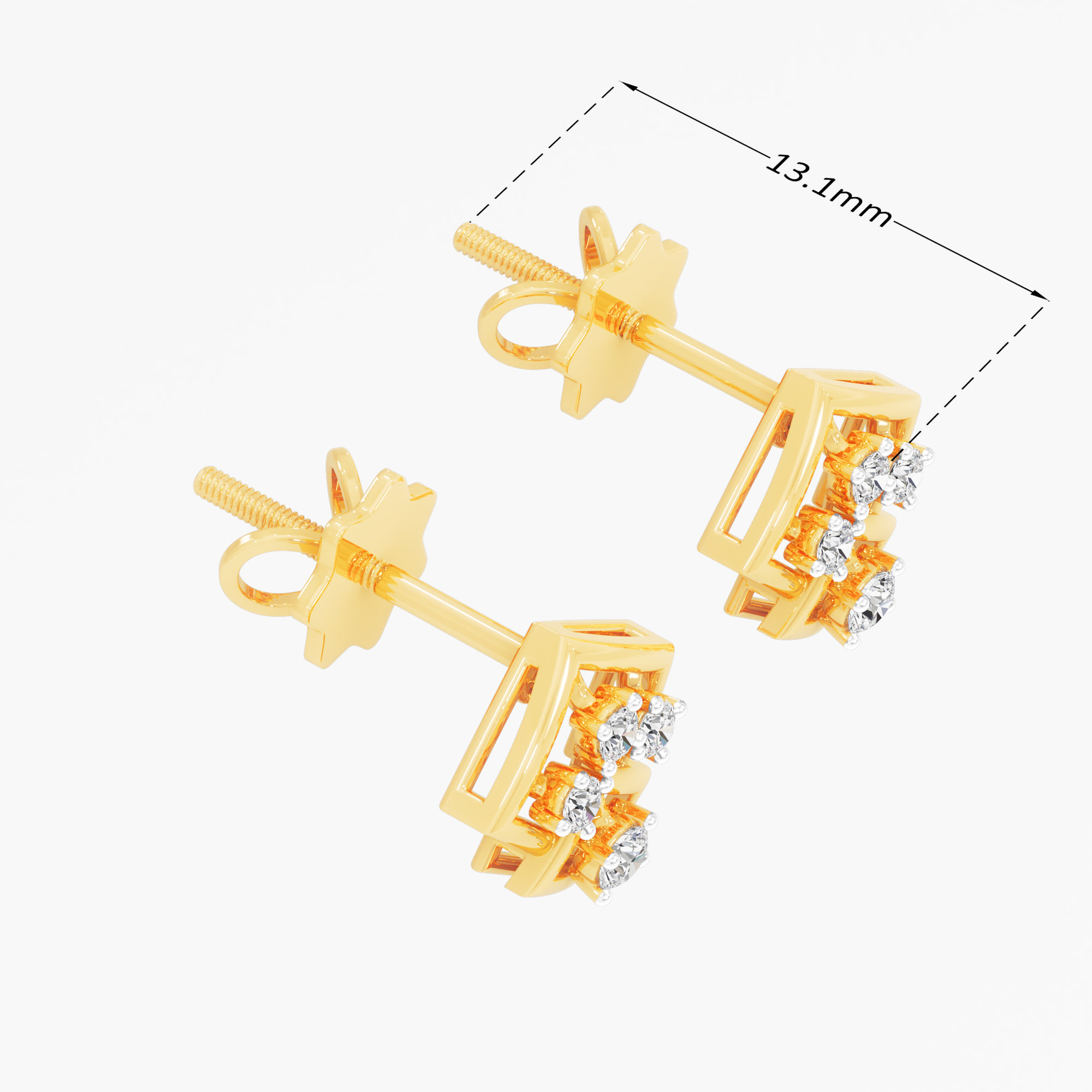 Rhombus Trellis Stud Earrings in 9KT Yellow Gold (Diamond Quality: FG-VVS VS)