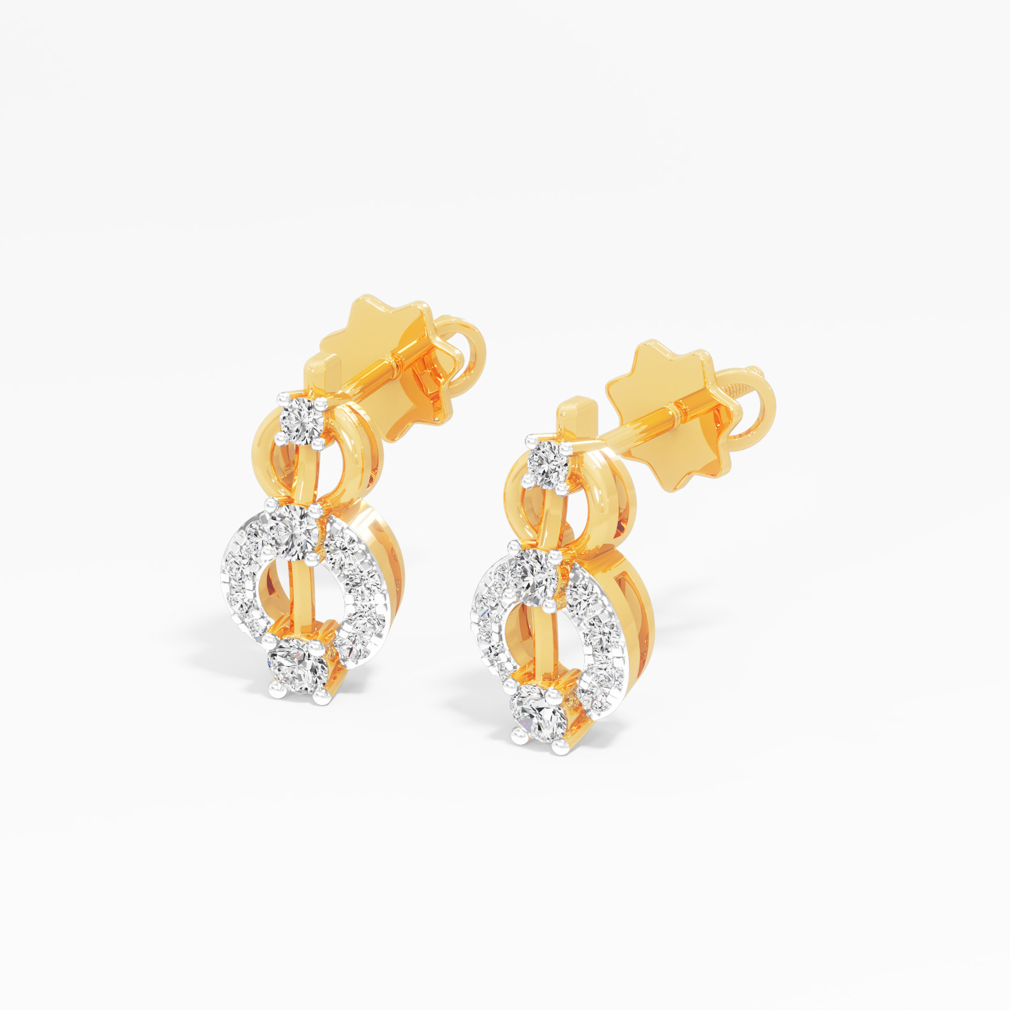 Wreath Circlet Stud Earrings in 9KT Yellow Gold (Diamond Quality: FG-VVS VS)
