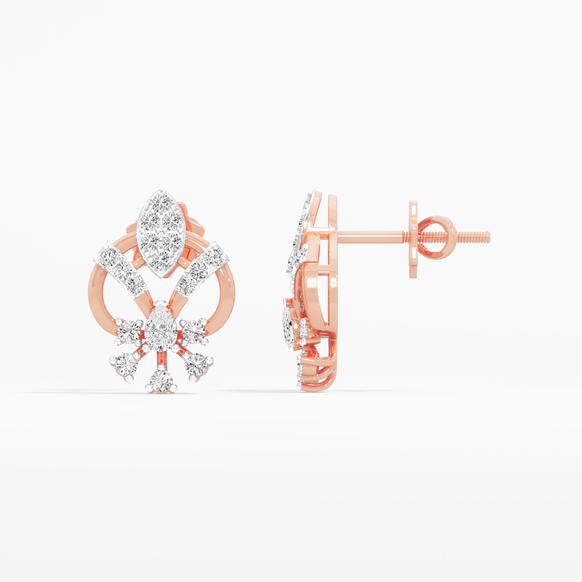 Regal Spade Stud Earrings in 9KT Rose Gold (Diamond Quality: FG-VVS VS)