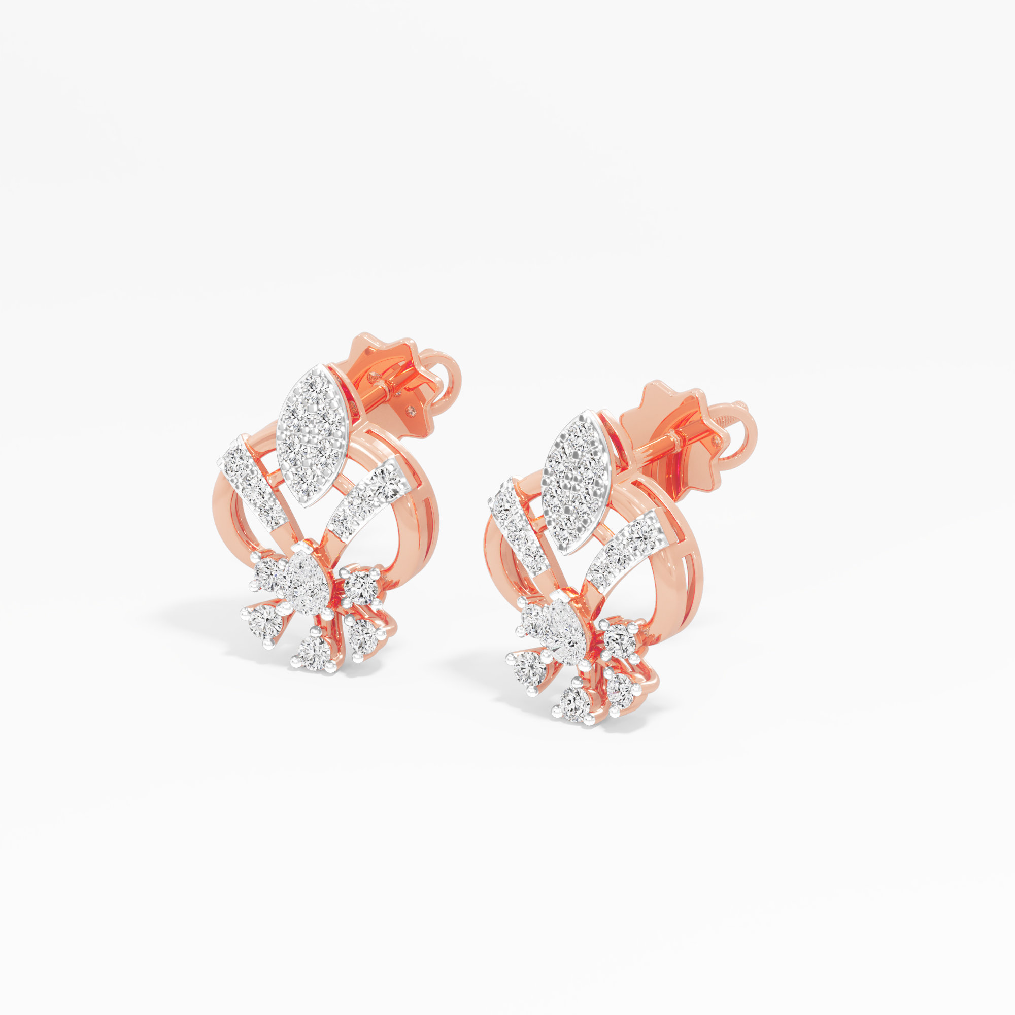 Regal Spade Stud Earrings in 9KT Rose Gold (Diamond Quality: FG-VVS VS)