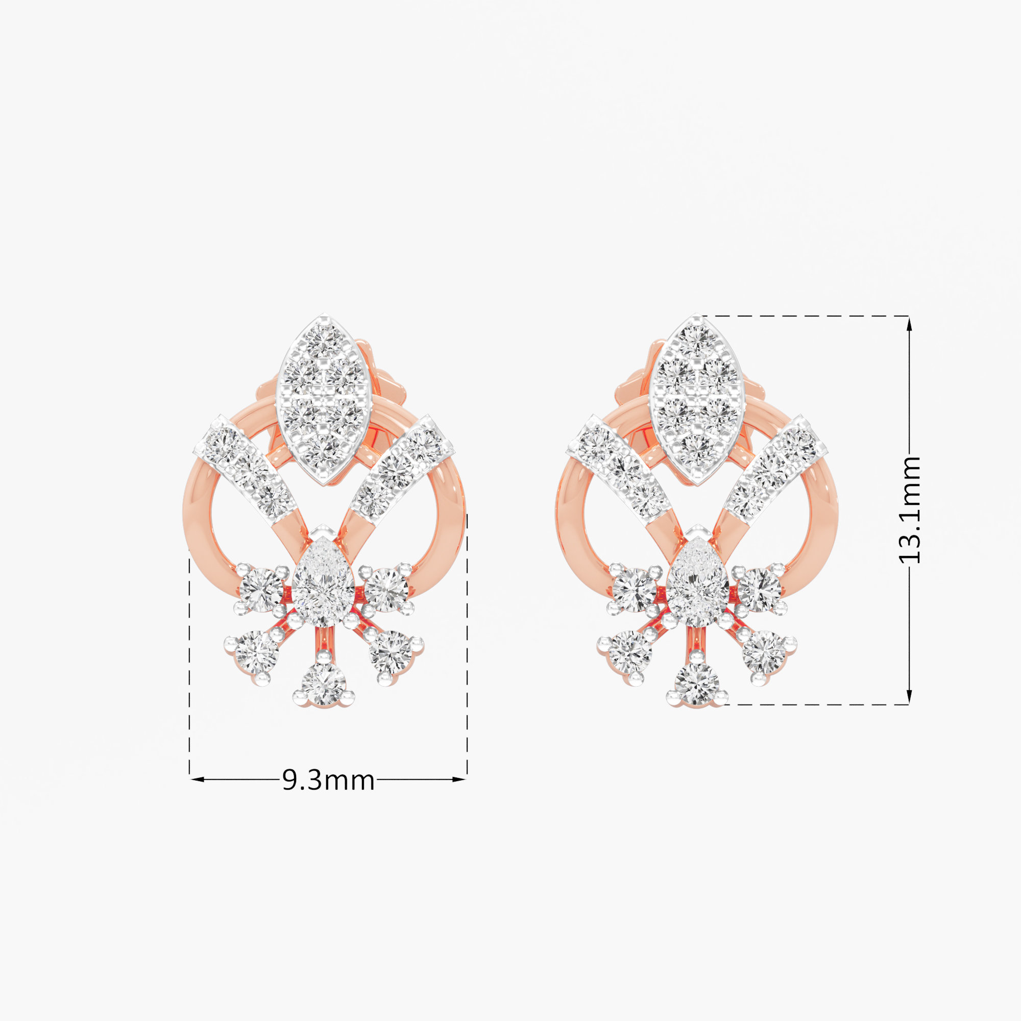 Regal Spade Stud Earrings in 9KT Rose Gold (Diamond Quality: FG-VVS VS)